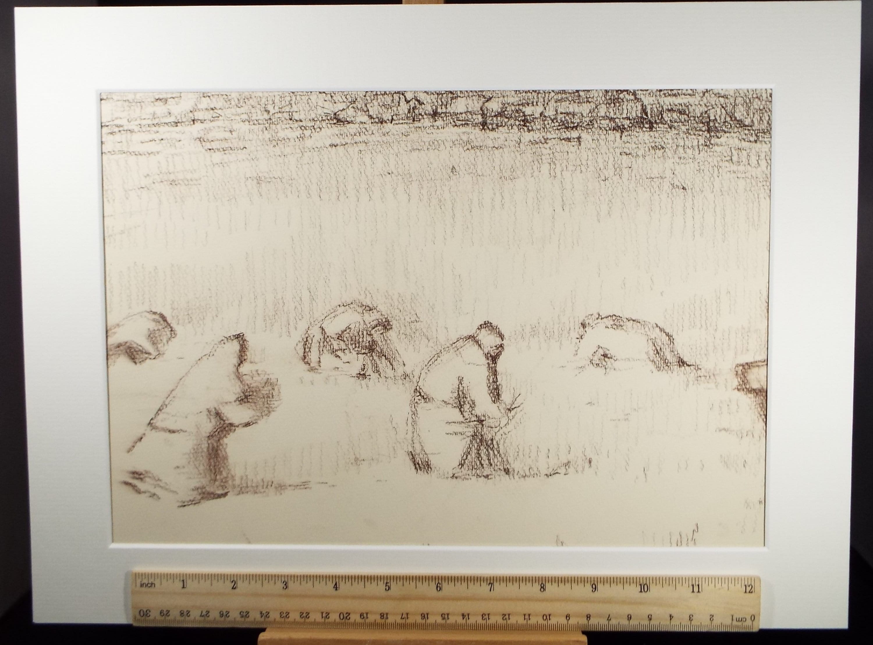 Original Pastel Drawing,'Gathering Crops', circa 1990, Mariota Bosanquet (1923-2022)