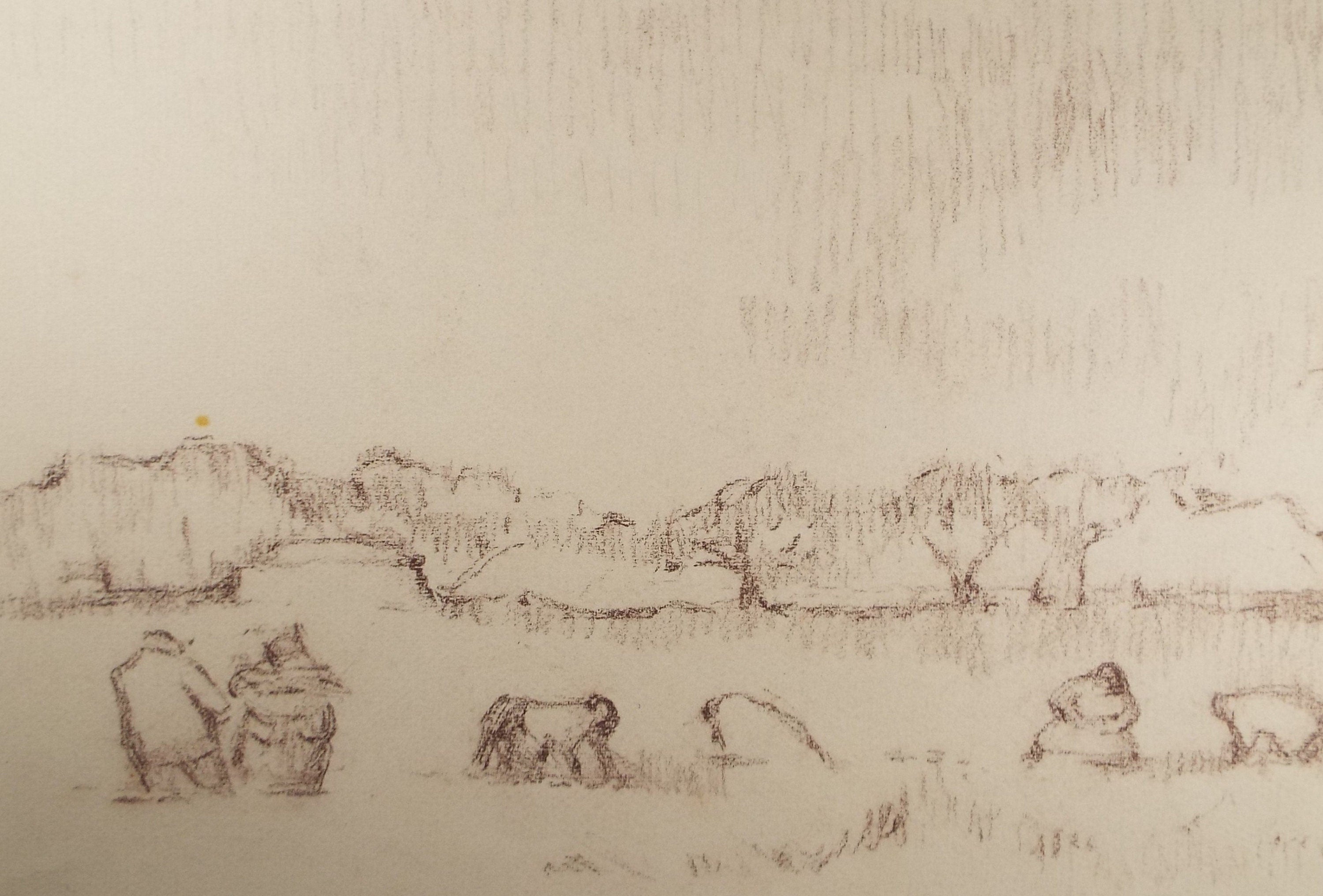 Original Pastel Drawing,'Gathering Crops', circa 1990, Mariota Bosanquet (1923-2022)