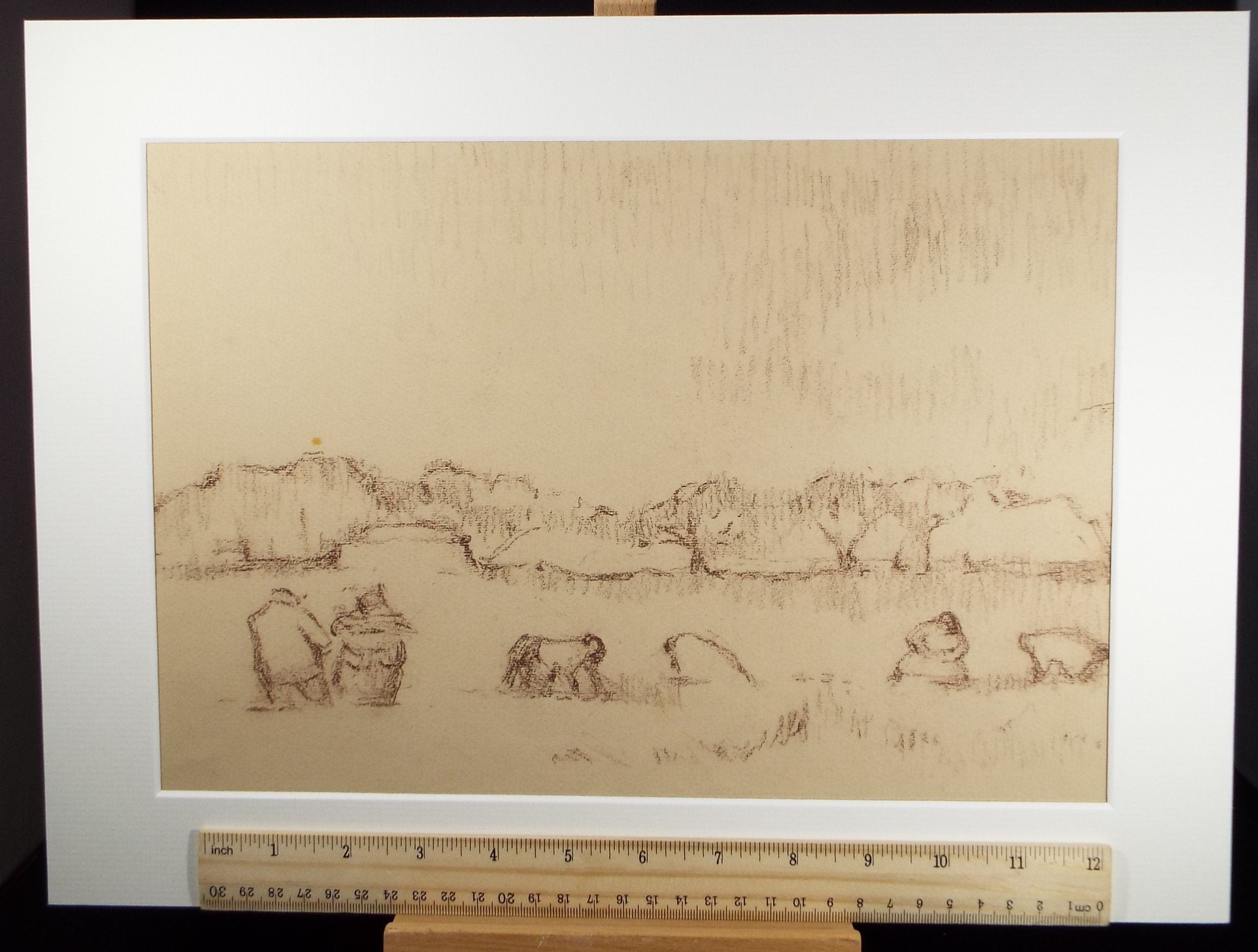 Original Pastel Drawing,'Gathering Crops', circa 1990, Mariota Bosanquet (1923-2022)