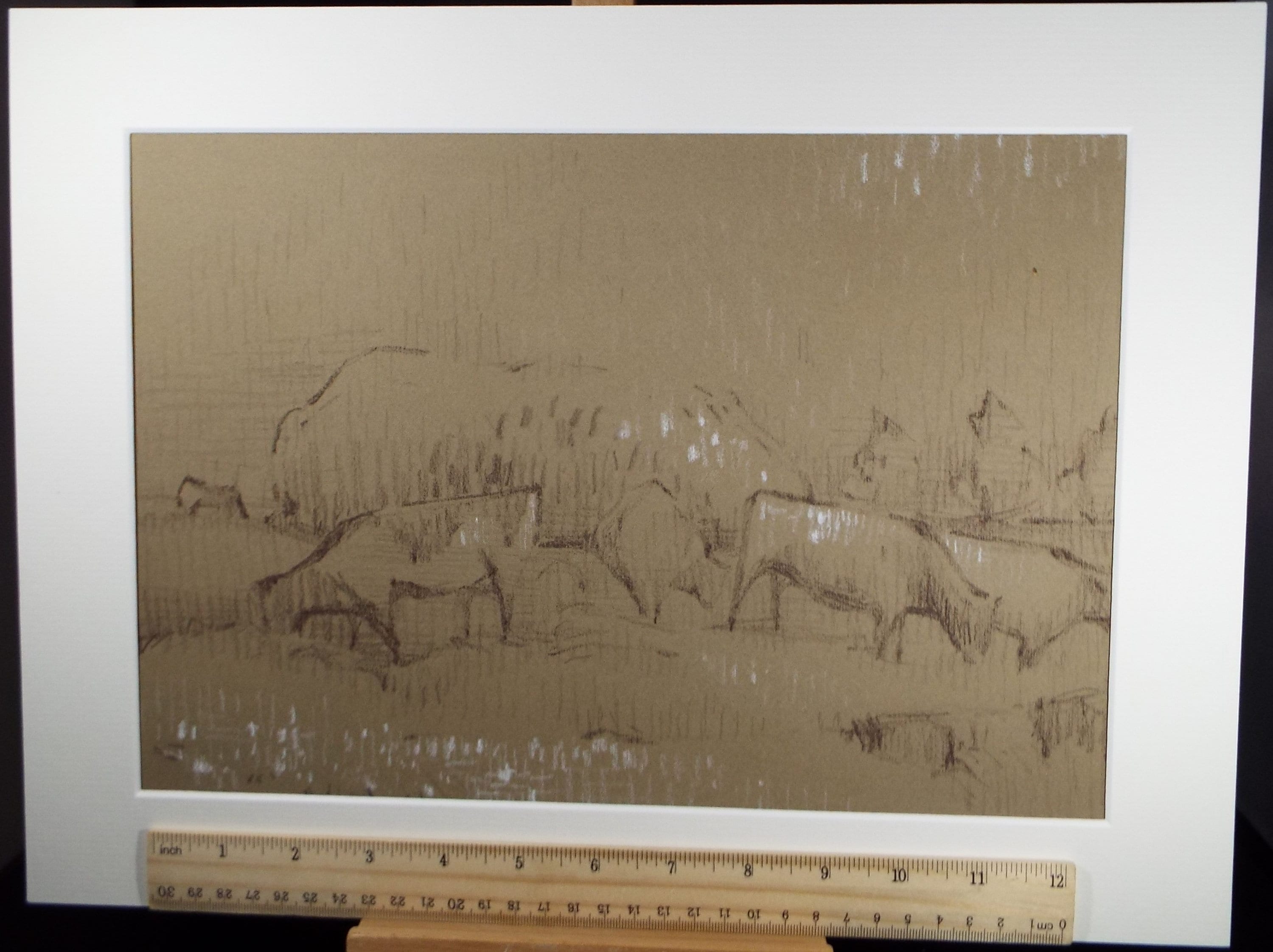 Original Pastel 'Cattle', circa 1990, Mariota Bosanquet (1923-2022)