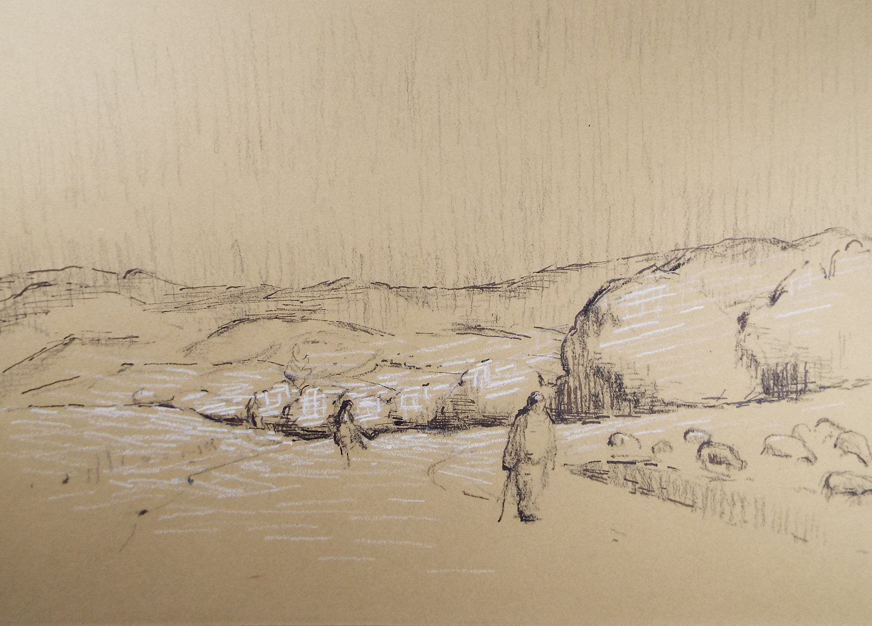 Original Pastel 'Figures in a Landscape', circa 1990, Mariota Bosanquet (1923-2022)