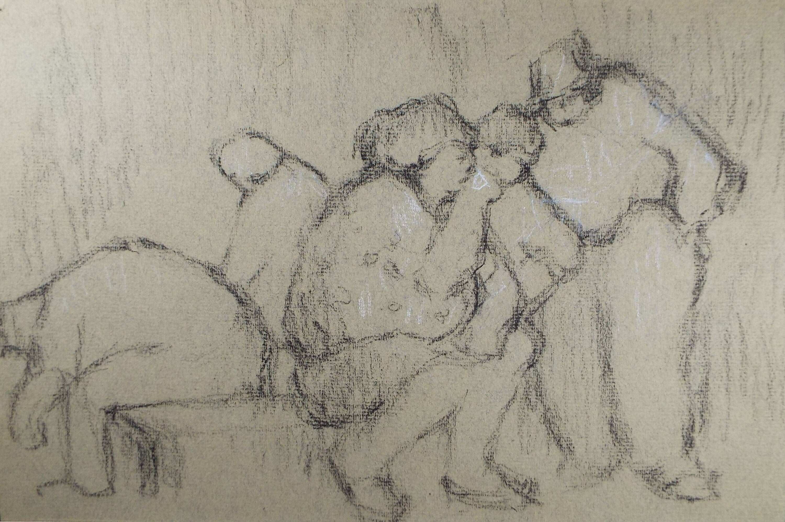 Original Pastel Drawing ,'Figures around a bench', circa 1990, Mariota Bosanquet (1923-2022)