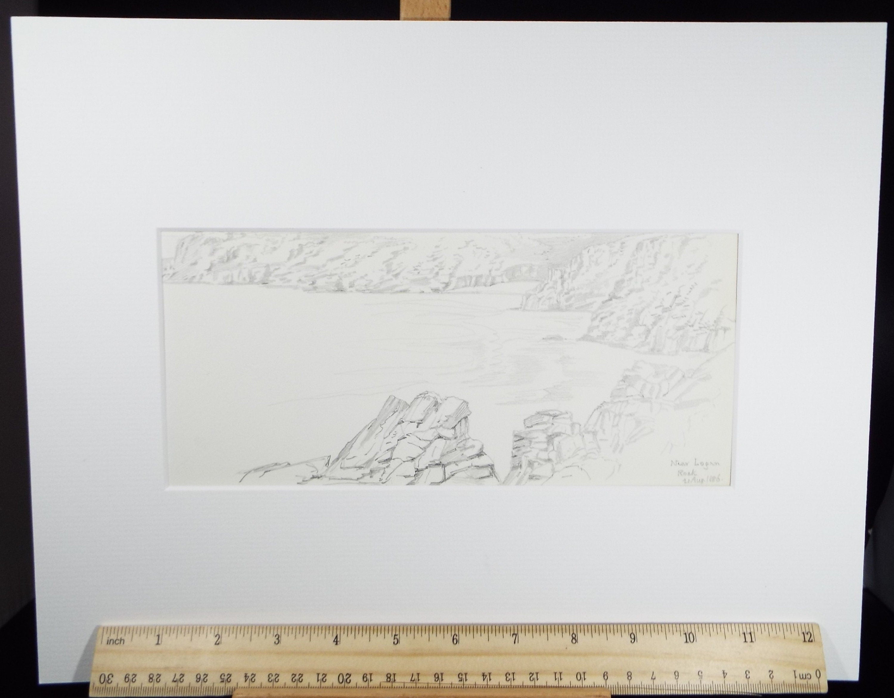 Original Pencil Drawing, 'Near Logan Rock' dated 1886, Artist unknown