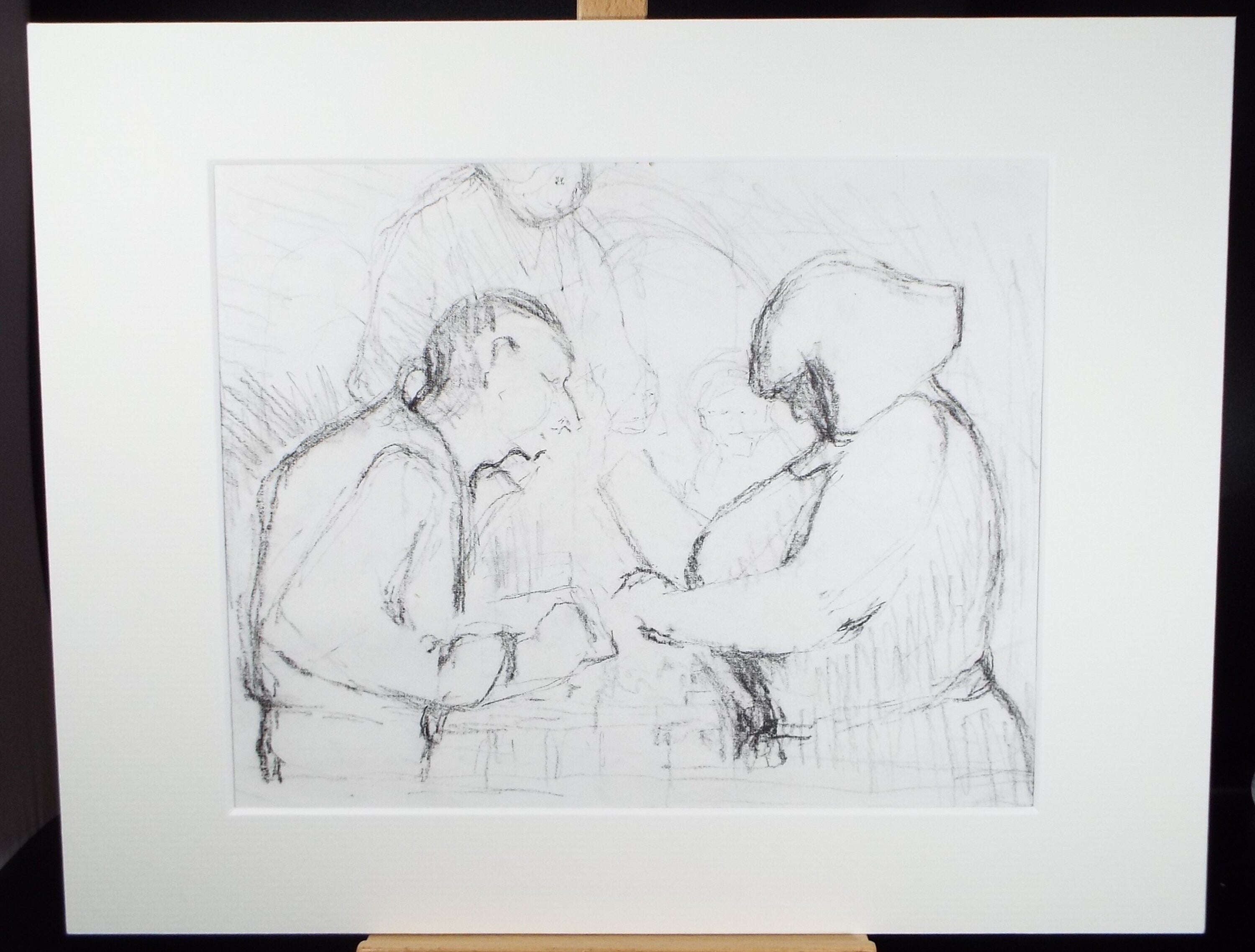 Original Pastel Drawing ,'Figures at a table', circa 1990, Mariota Bosanquet (1923-2022)