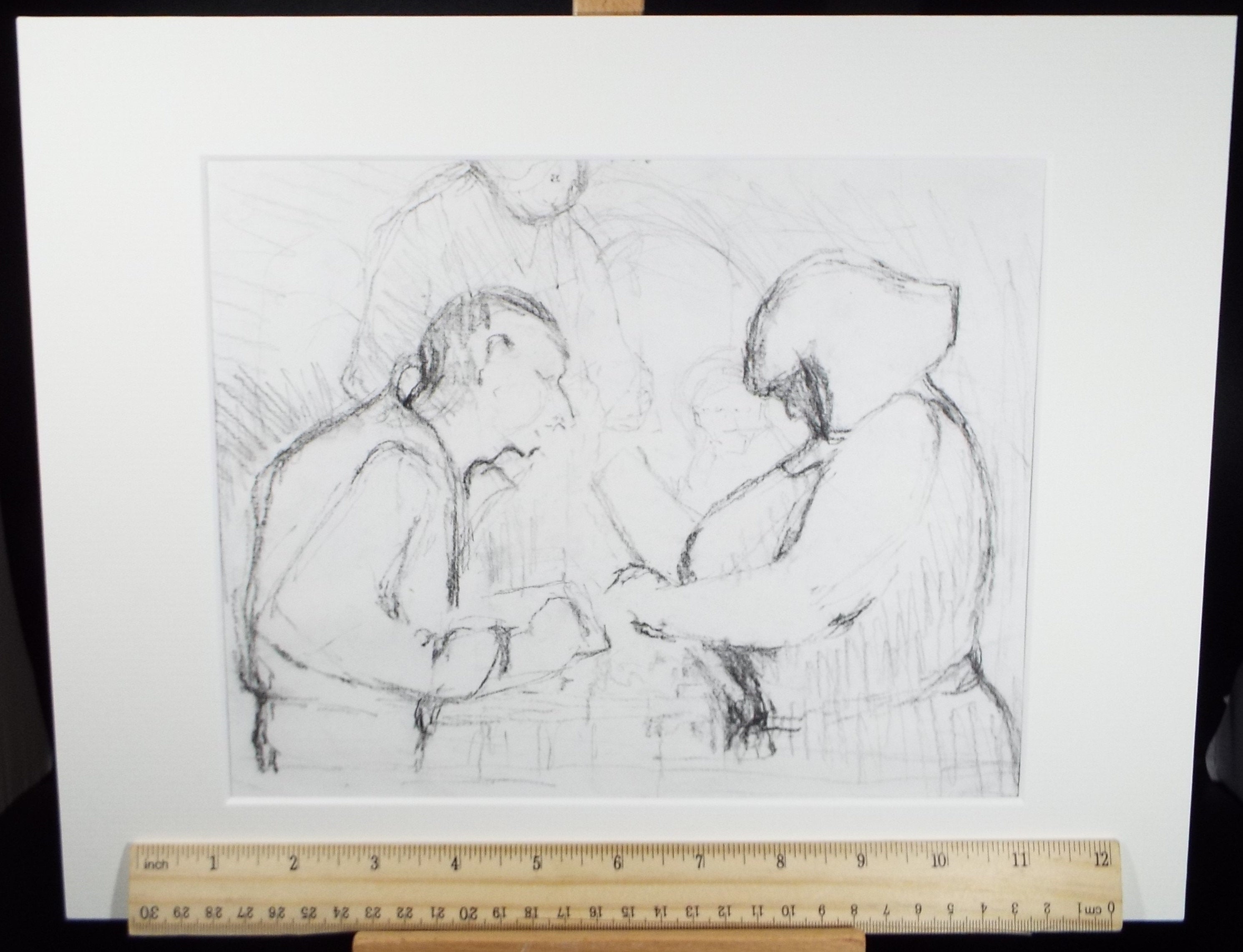 Original Pastel Drawing ,'Figures at a table', circa 1990, Mariota Bosanquet (1923-2022)