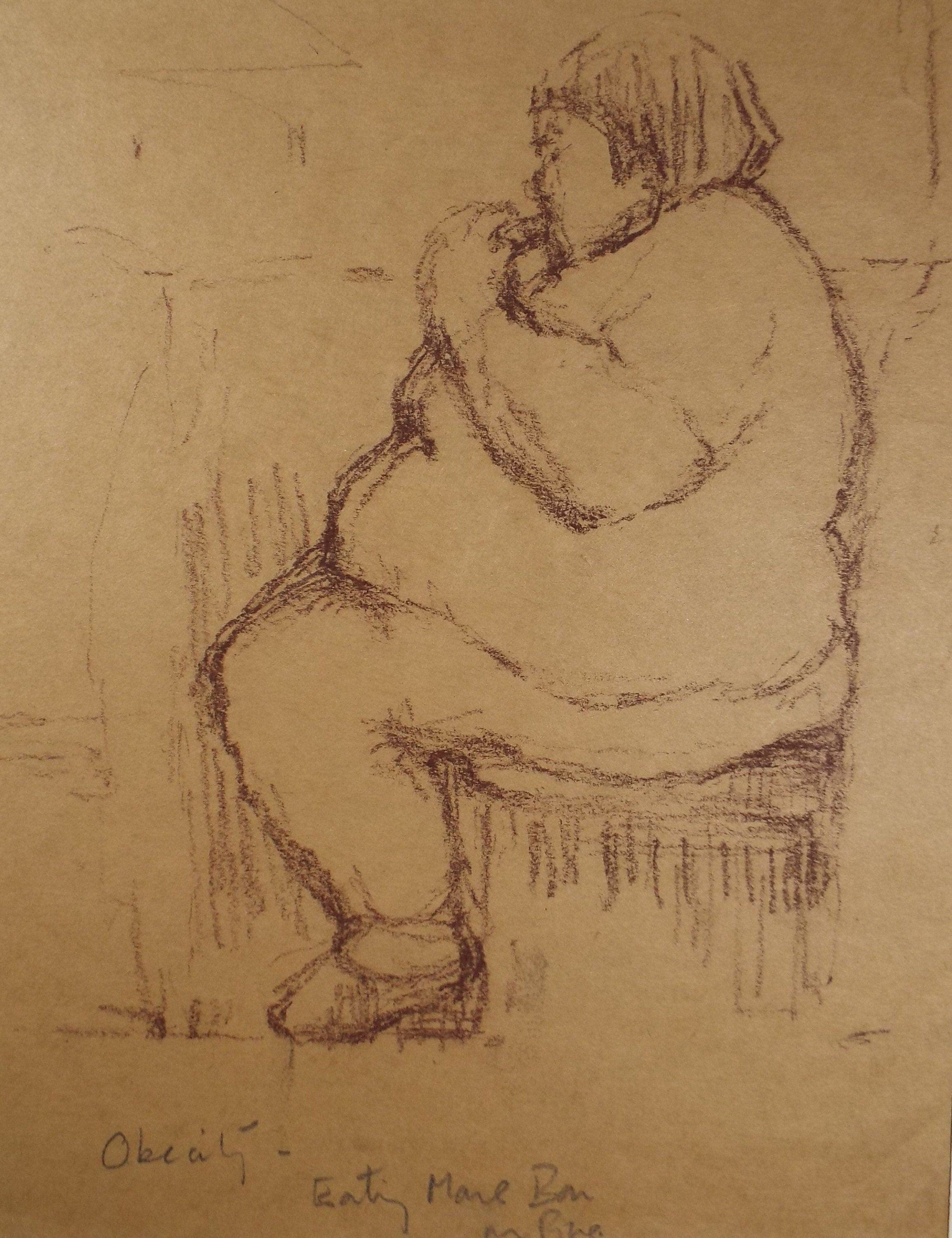 Original Pastel Drawing ,'Figure Eating', circa 1990, Mariota Bosanquet (1923-2022)