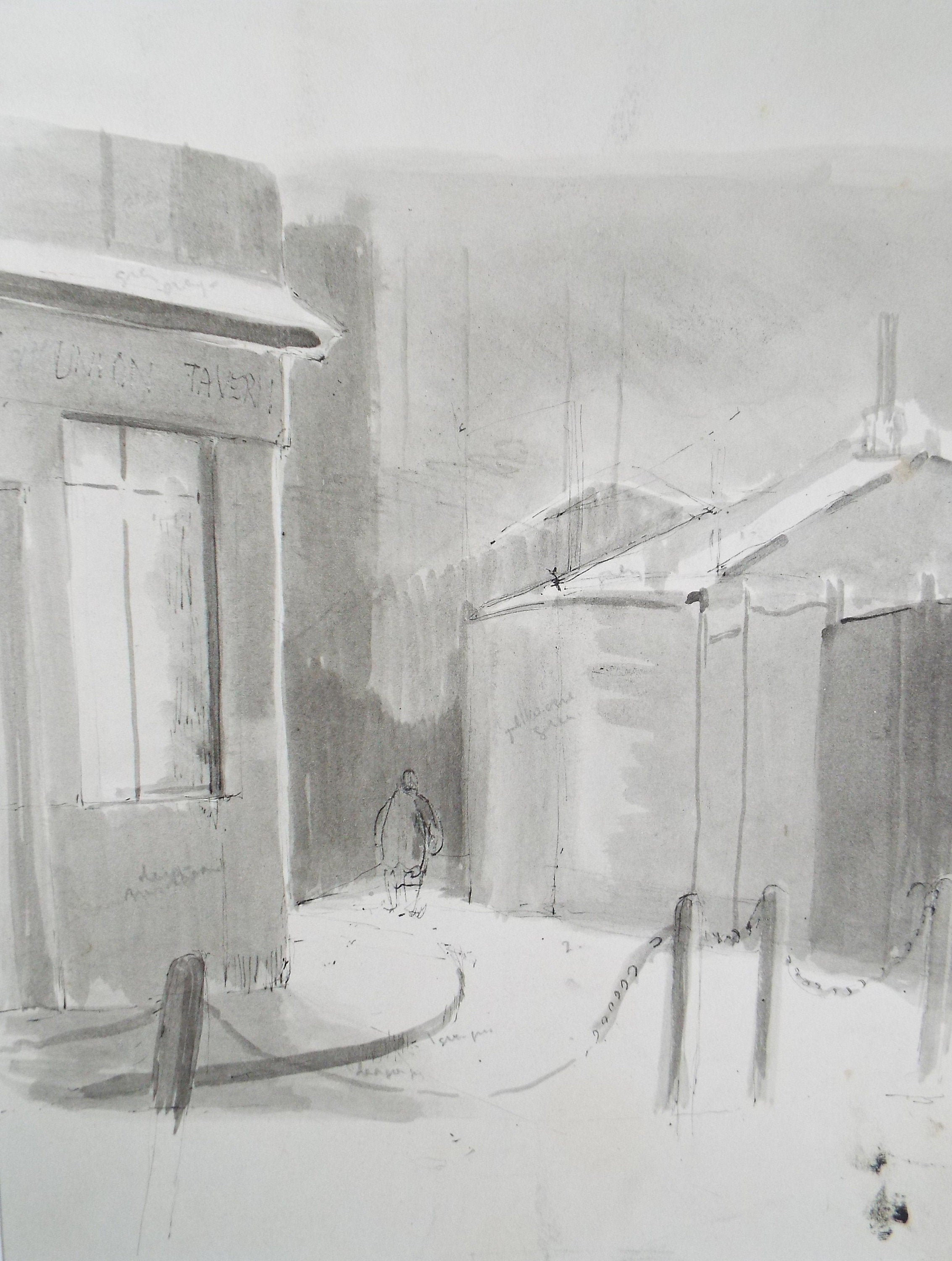 Original Watercolour,'Figure in a Street', circa 1990, Mariota Bosanquet (1923-2022)