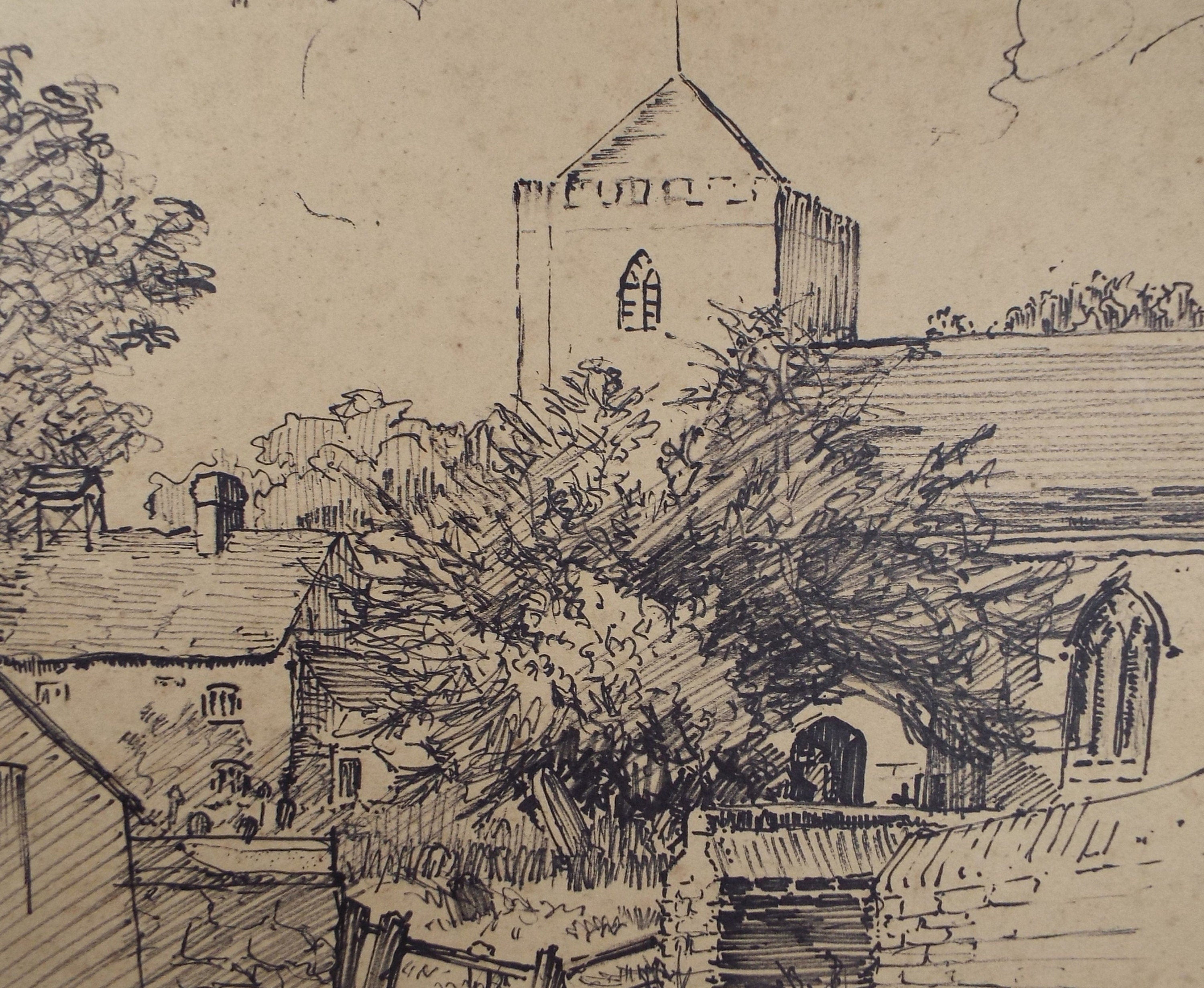 Original Pen & Ink Sketch,'Dorchester on Thames', Hilda Burford (1887-1957)