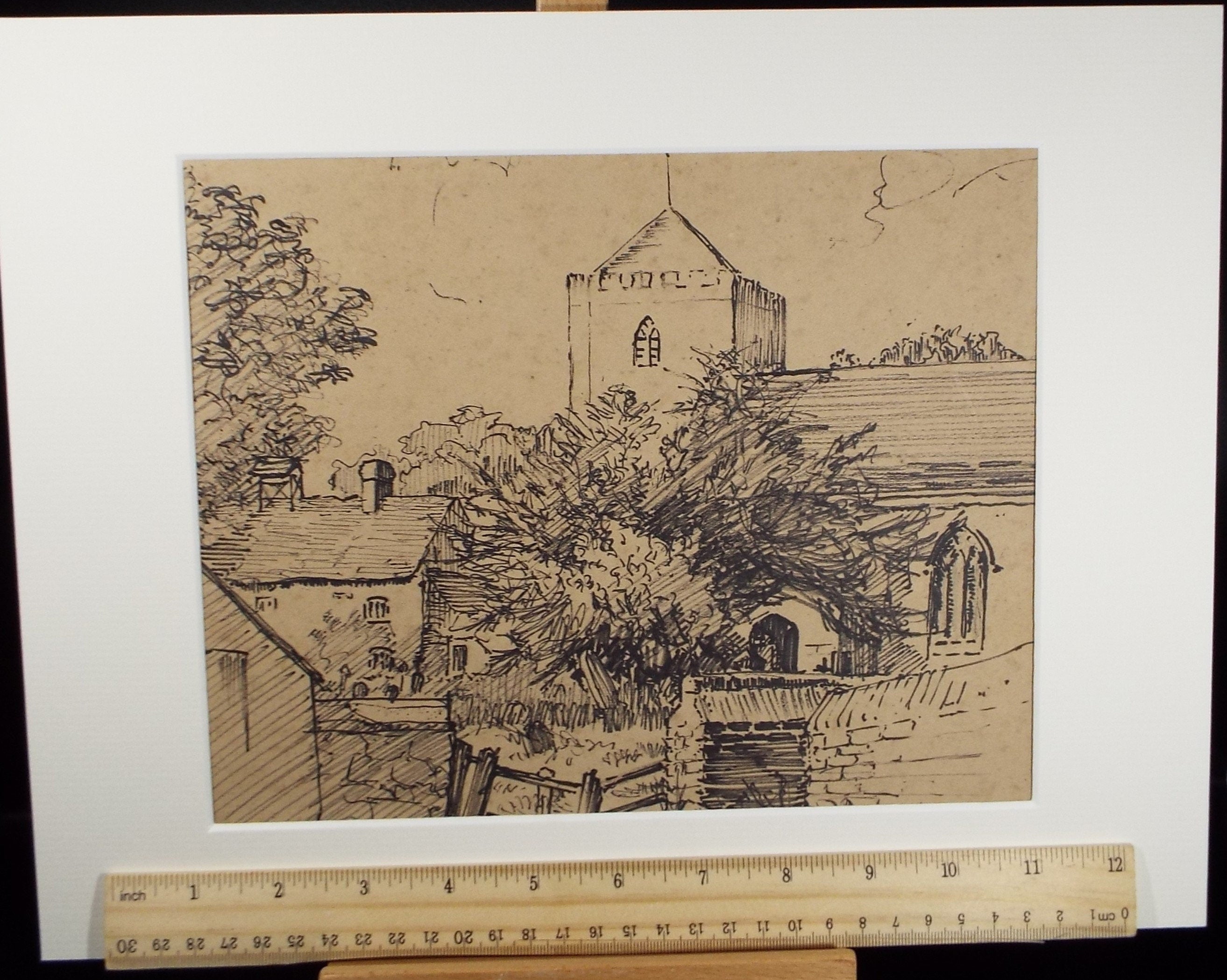 Original Pen & Ink Sketch,'Dorchester on Thames', Hilda Burford (1887-1957)