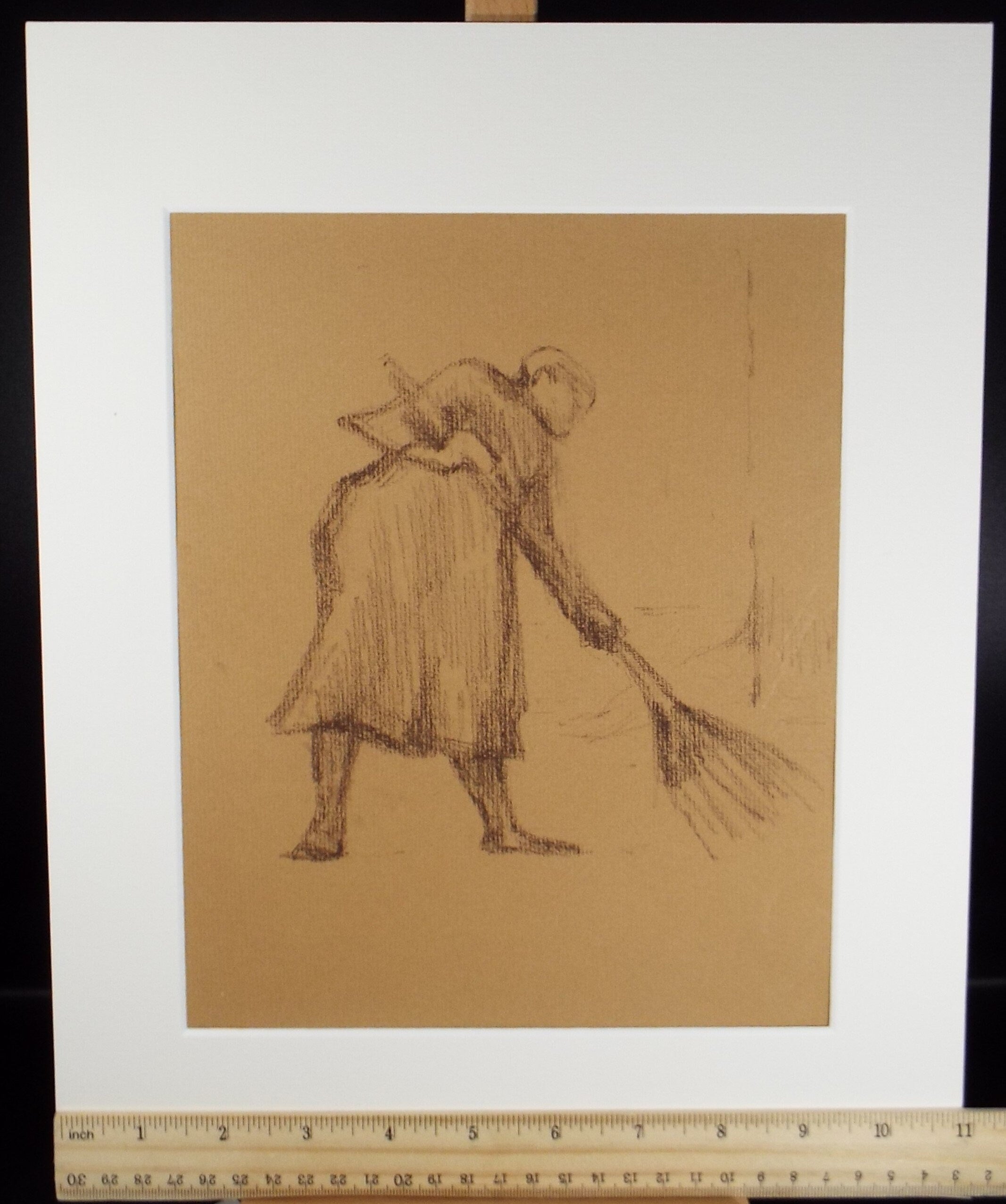 Original Pastel Drawing on brown paper,'Woman Brushimng', circa 1990, Mariota Bosanquet (1923-2022)