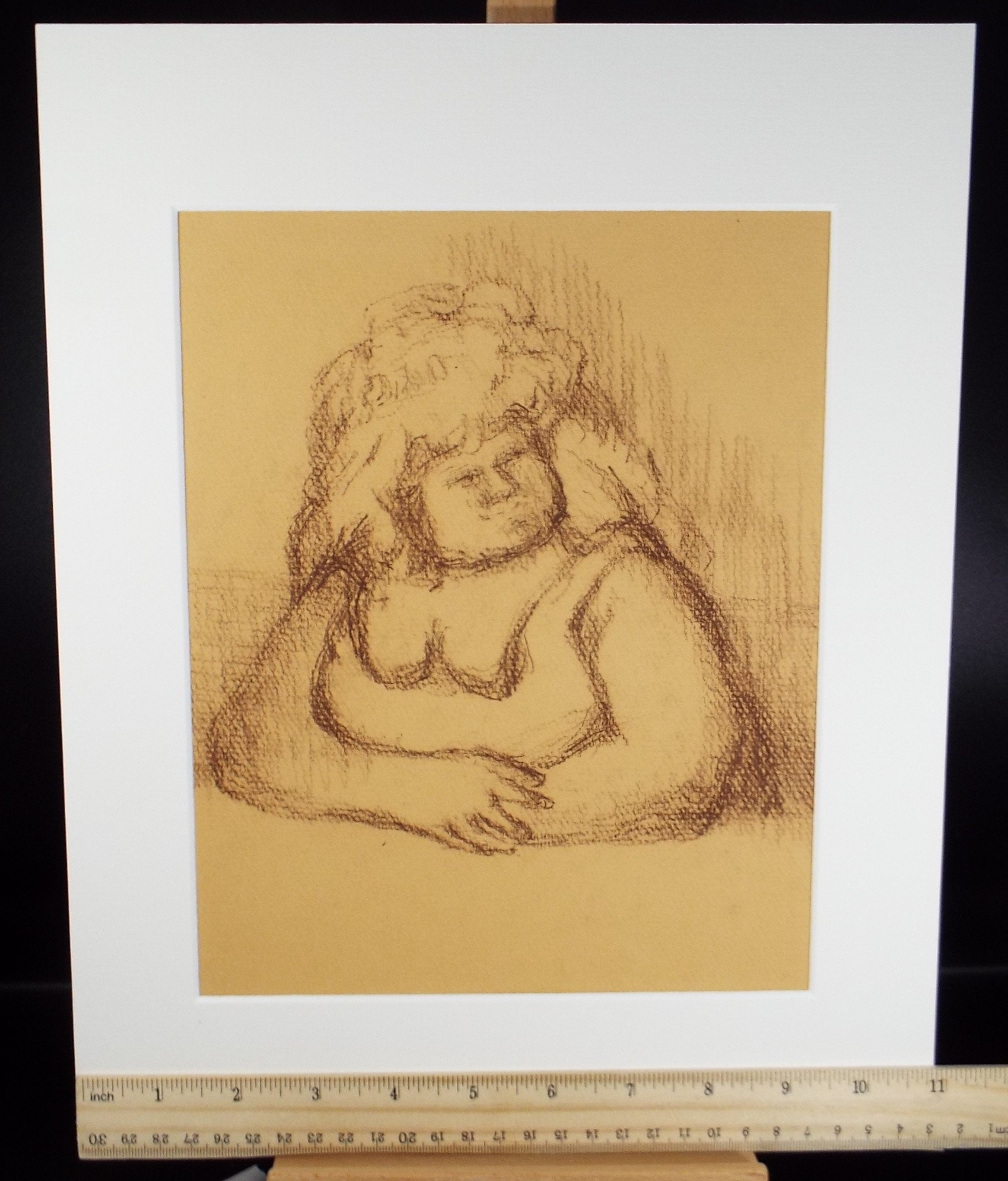 Original Pastel Drawing on brown paper,'Woman with folded arms', circa 1990, Mariota Bosanquet (1923-2022)