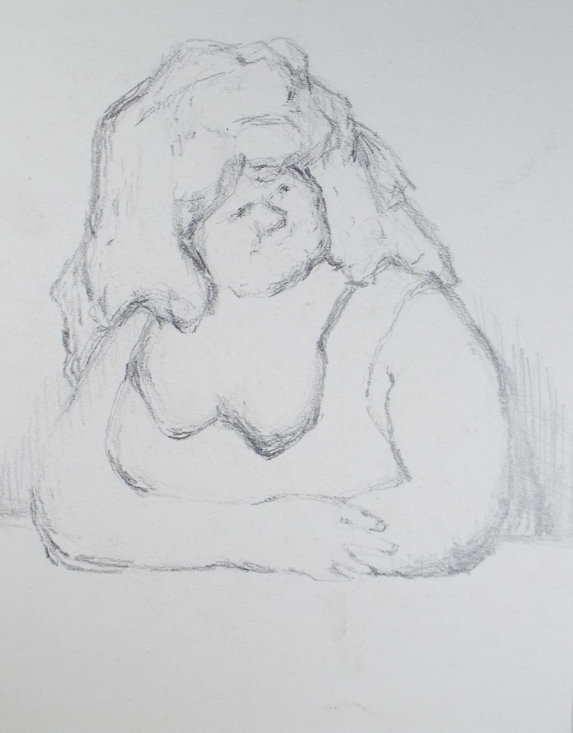 Original Pencil Drawing,'Woman with folded arms', circa 1990, Mariota Bosanquet (1923-2022)