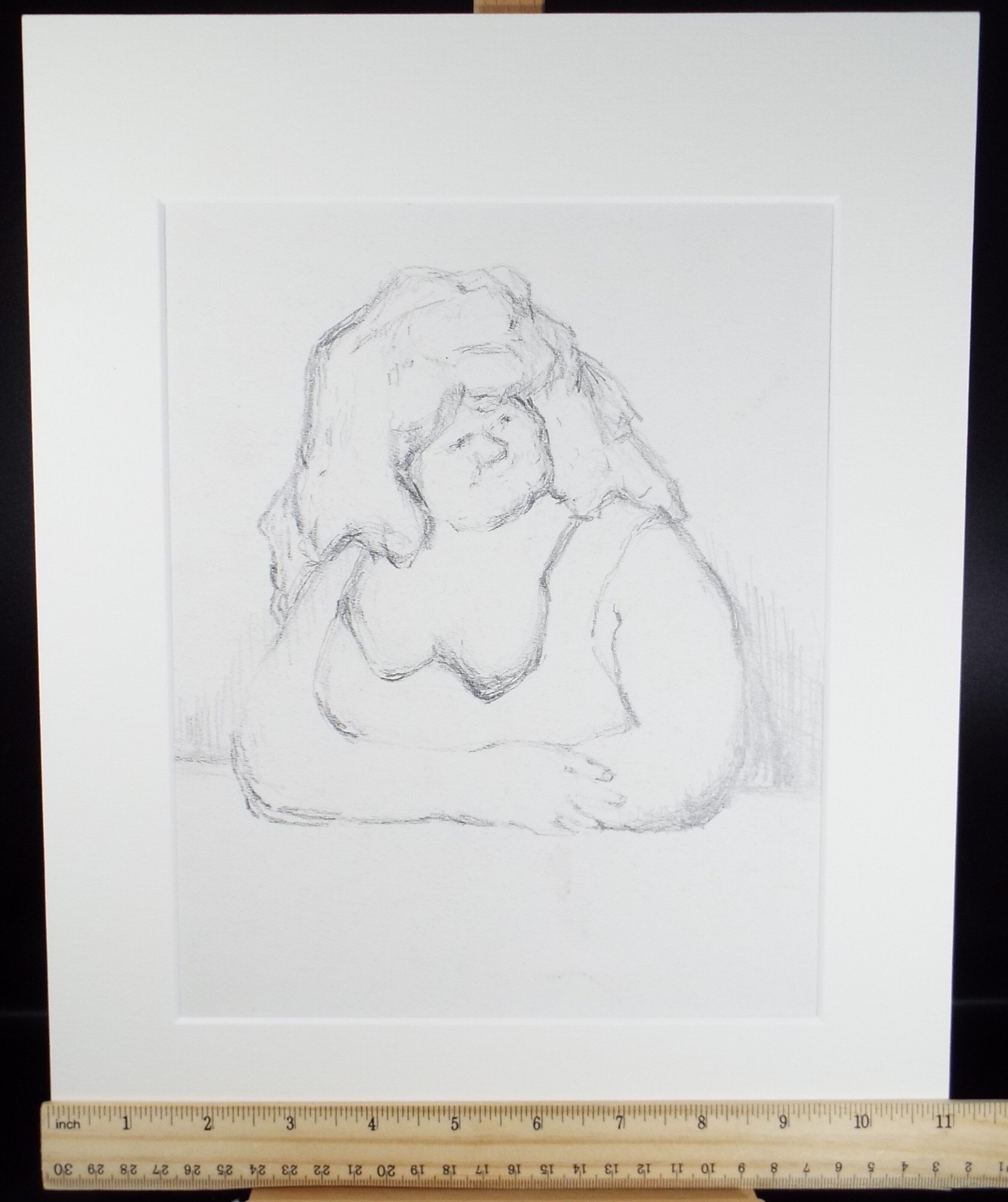 Original Pencil Drawing,'Woman with folded arms', circa 1990, Mariota Bosanquet (1923-2022)