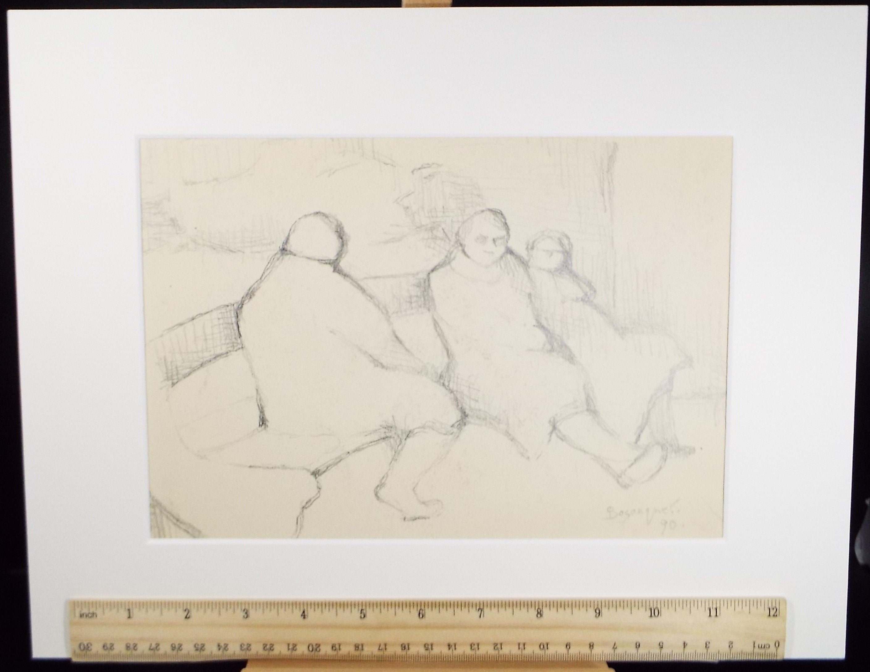 Original Pastel Drawing 'Figures relaxing', Circa 1990, Mariota Bosanquet (1923-2022)