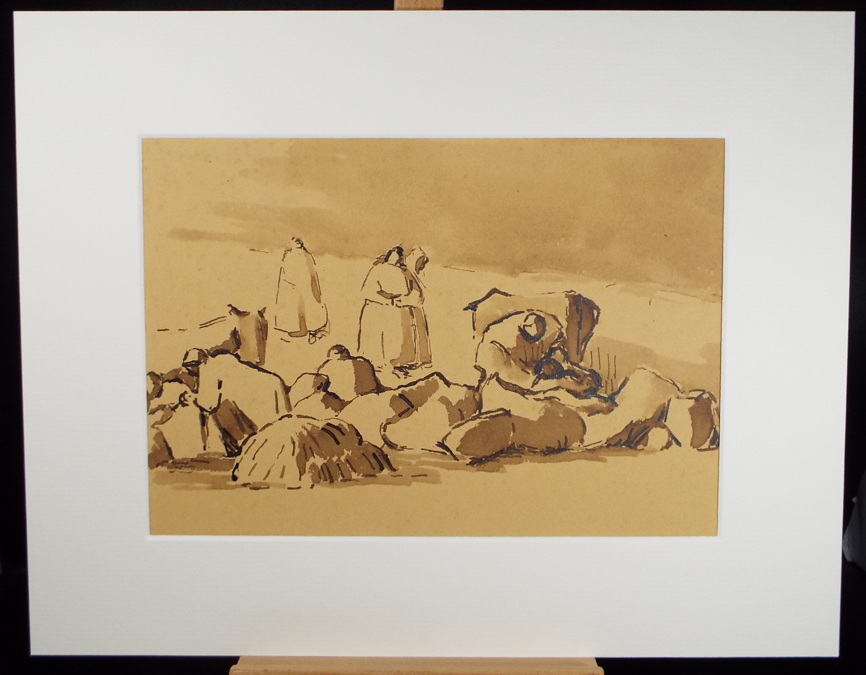 Original Watercolour,'Figures with Cattle, circa 1990, Mariota Bosanquet (1923-2022)