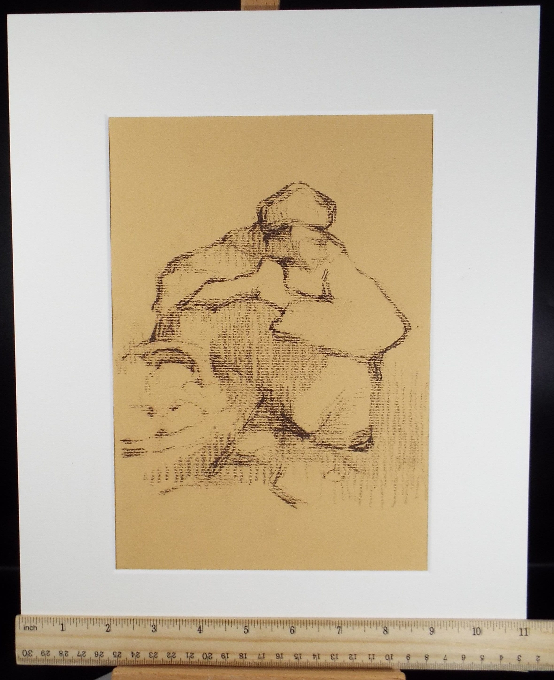 Original Pastel Drawing on brown paper,'Crouching Figure', circa 1990, Mariota Bosanquet (1923-2022)