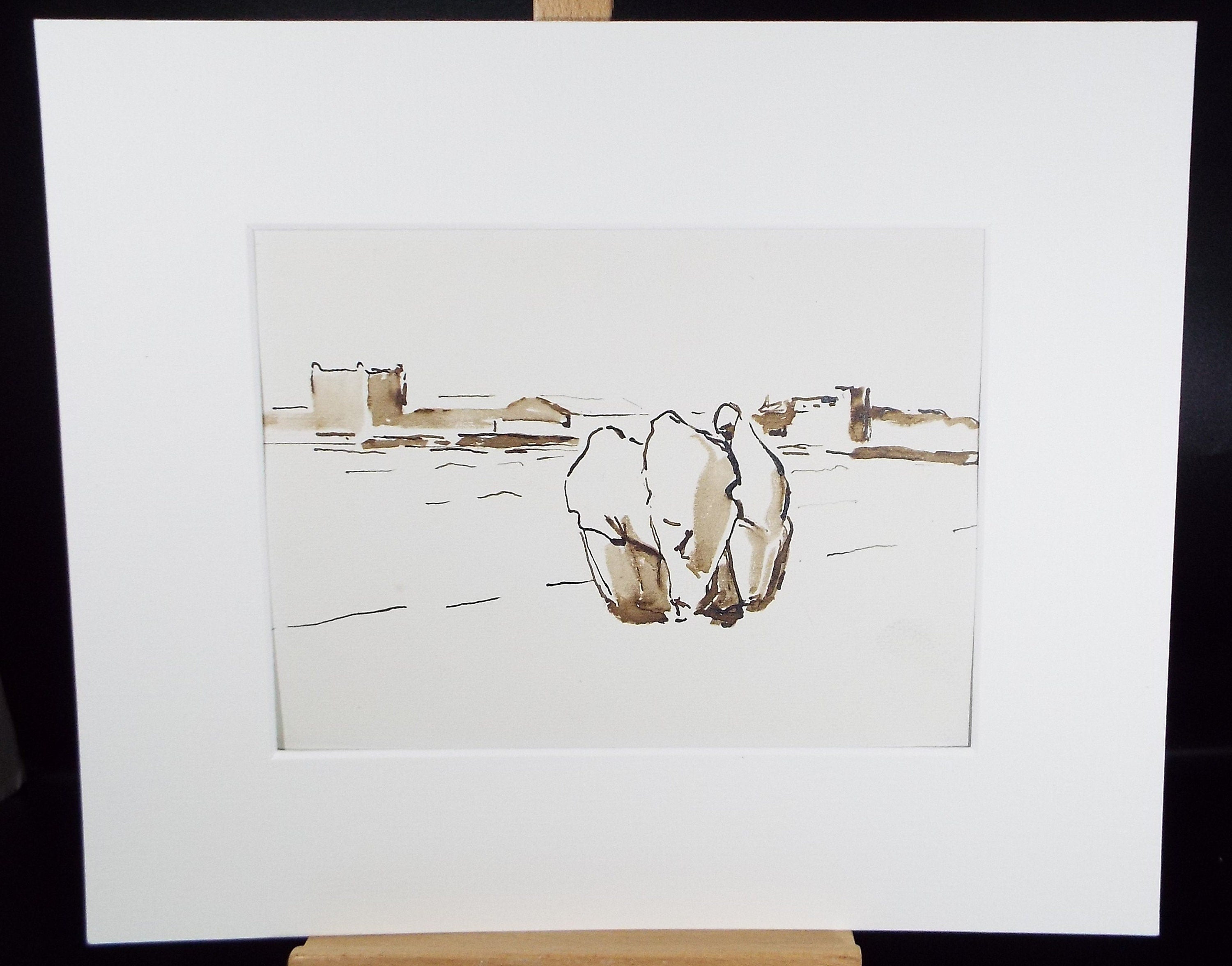 Original Watercolour ,'Three Figures in Burkas', Circa 1990's, Mariota Bosanquet (1923-2022)