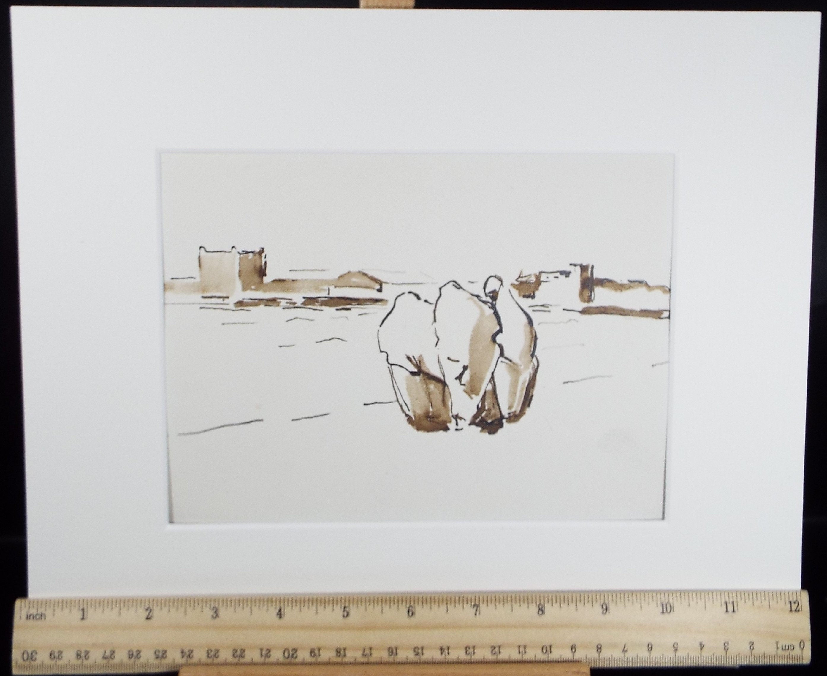 Original Watercolour ,'Three Figures in Burkas', Circa 1990's, Mariota Bosanquet (1923-2022)