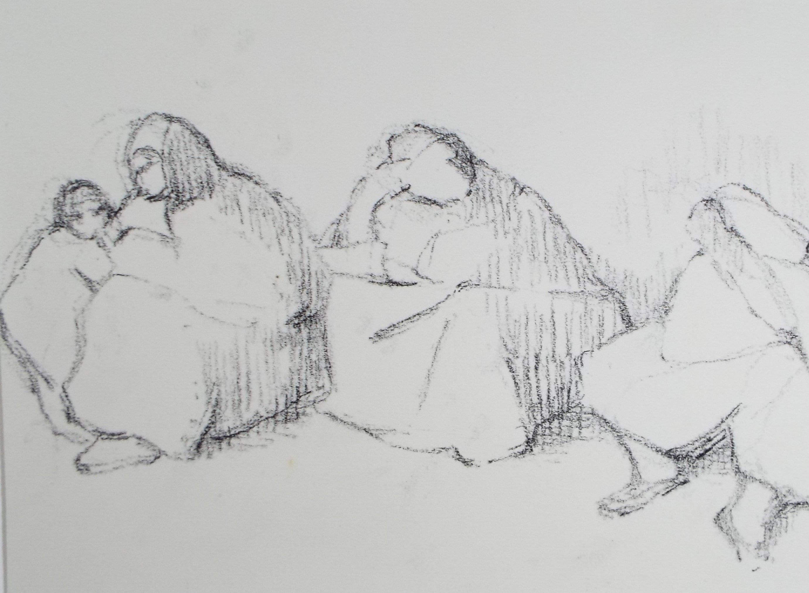 Original Pastel Drawing on brown paper,'Women sitting', circa 1990, Mariota Bosanquet (1923-2022)