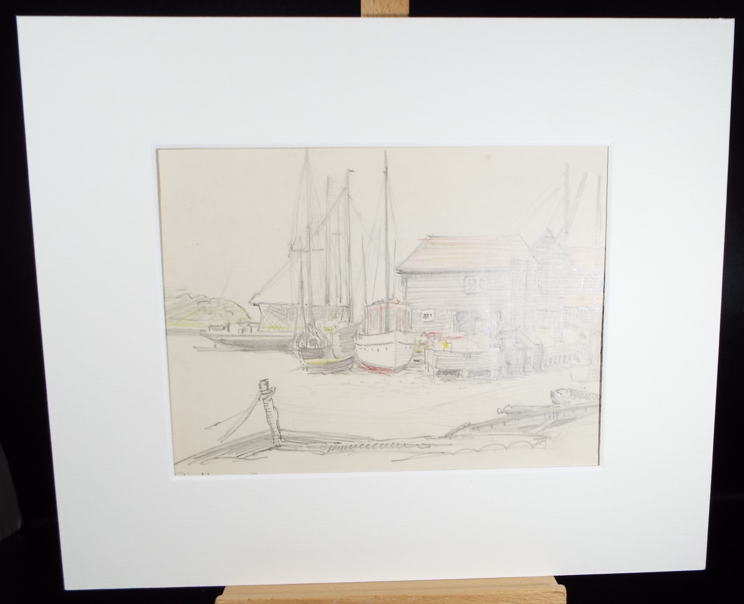 Original Pencil Sketch,'The Quayside', Hilda Burford (1887-1957)