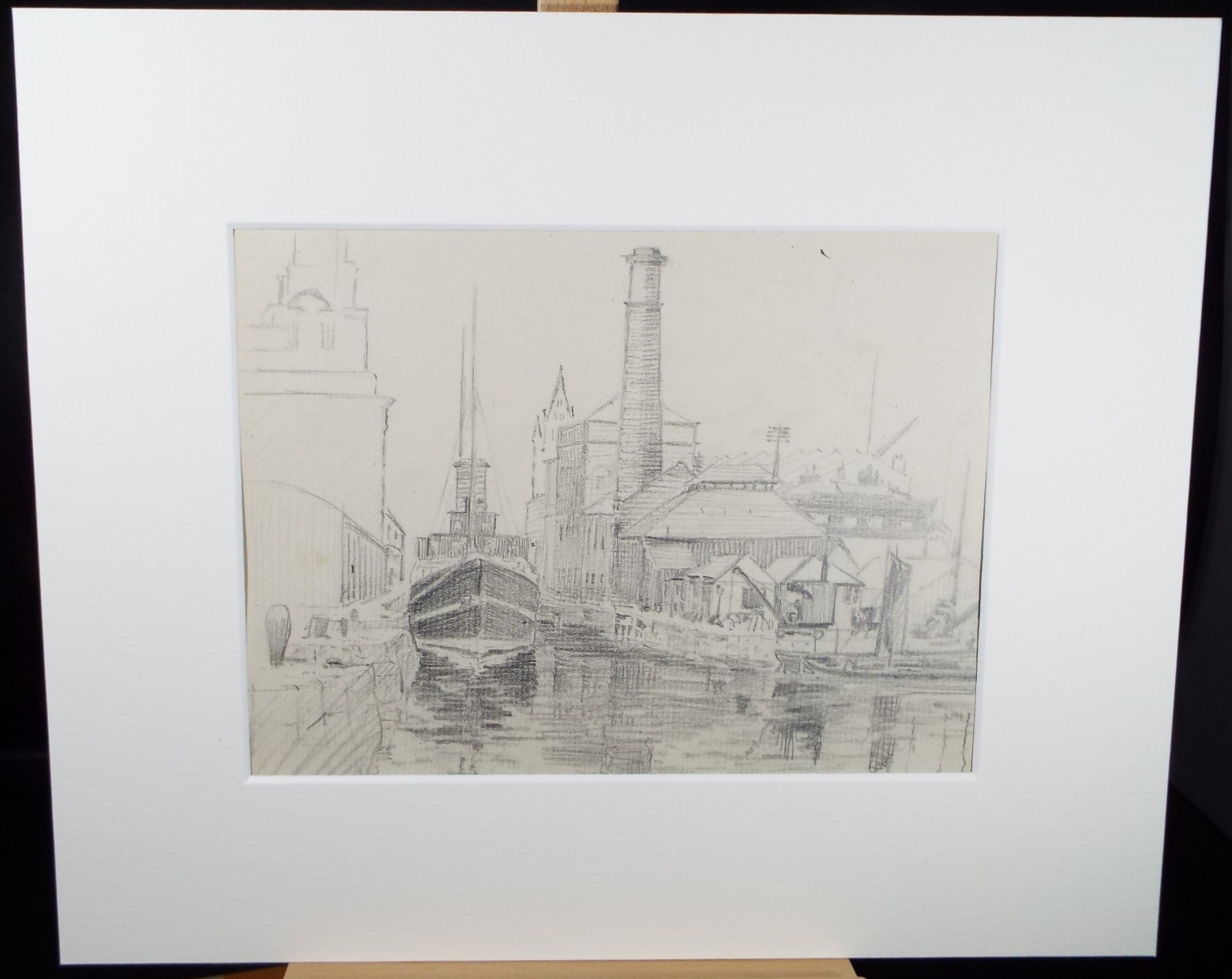 Original Pencil Sketch,'The Town Quay', Hilda Burford (1887-1957)