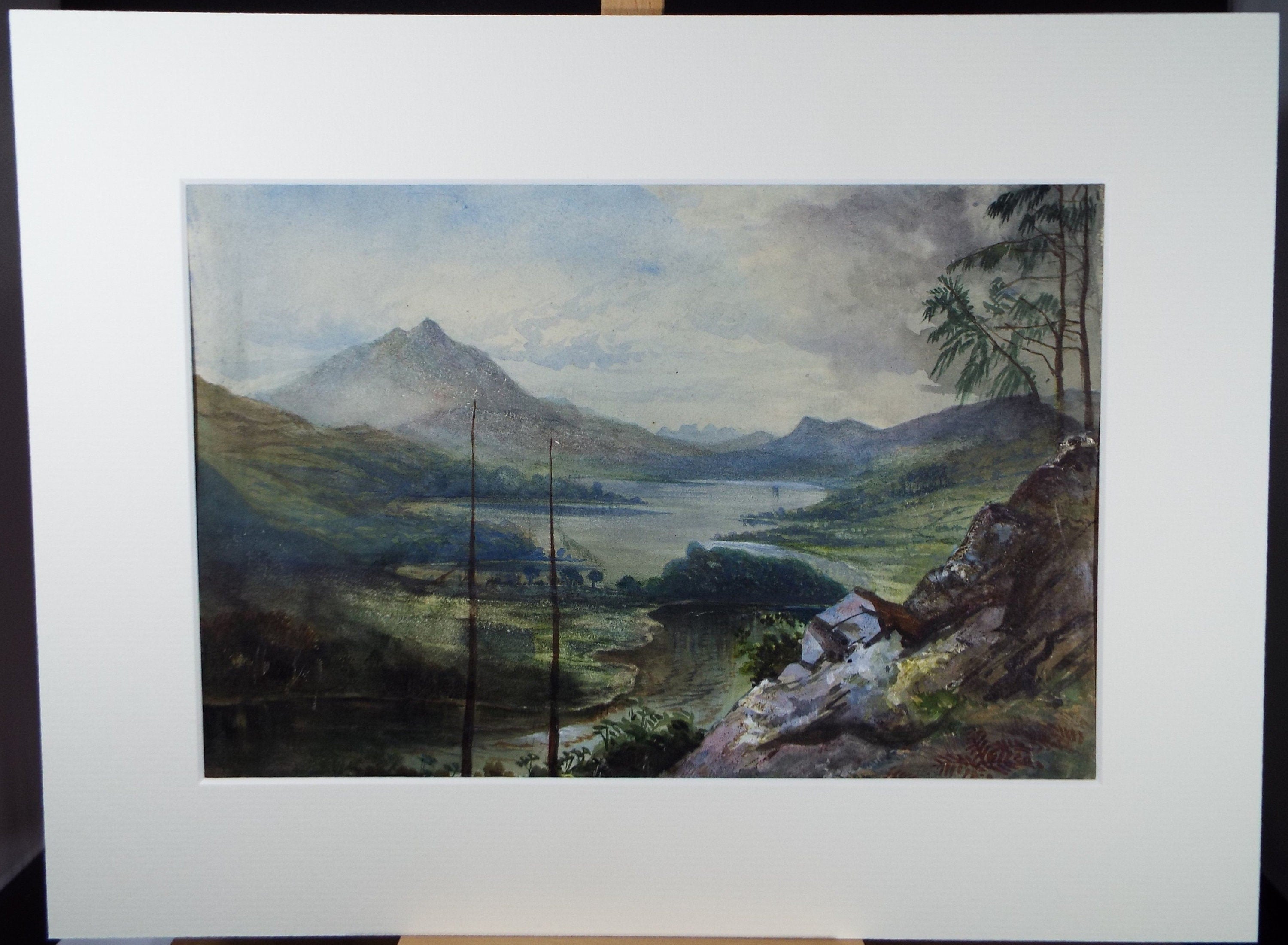 Original Watercolour, 'Lake with Distant Mountain', c1880, A Elliott