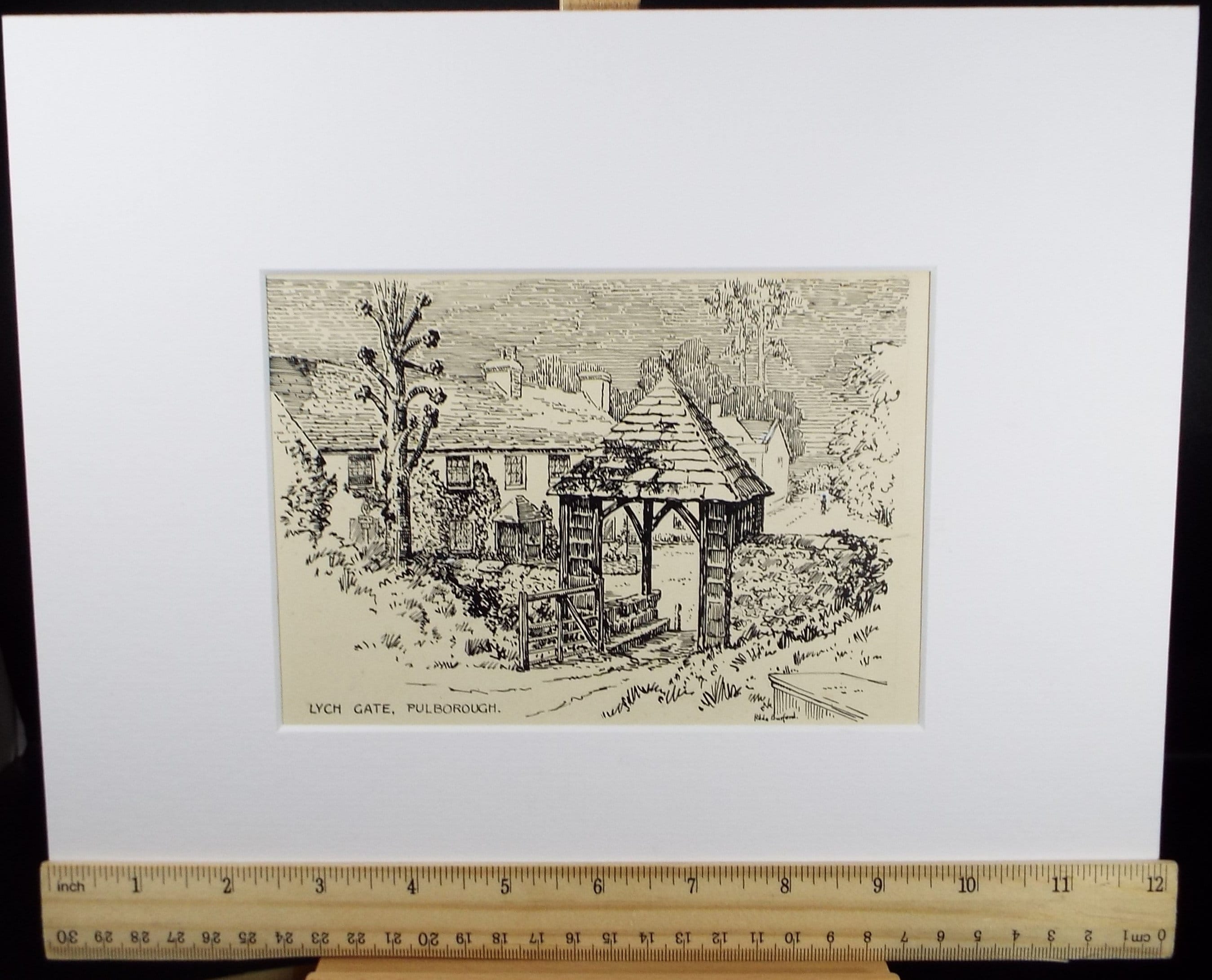 Original Pen & Ink Sketch,'Lych Gate, Pulborough', Hilda Burford (1887-1957)