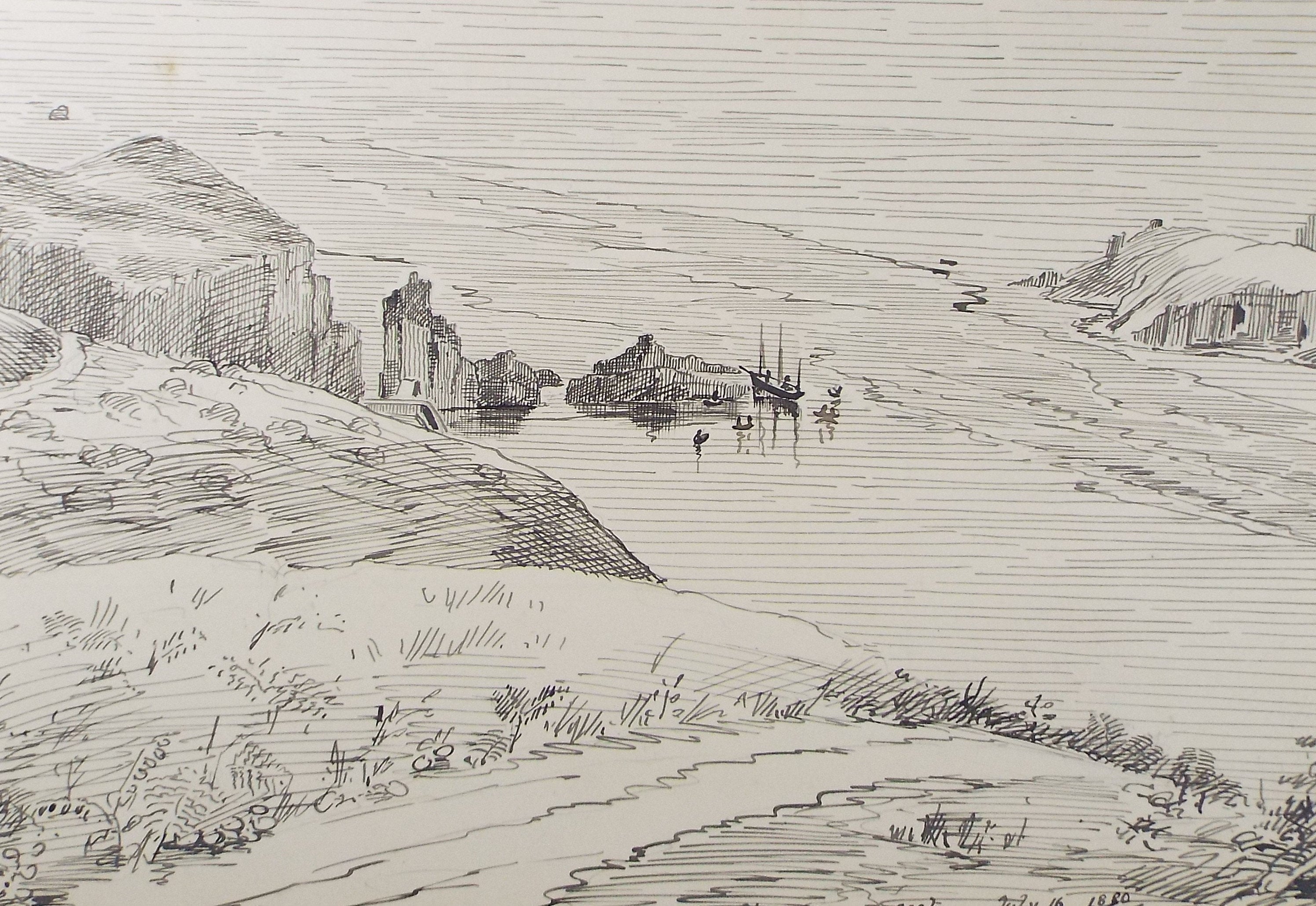 Original Pen & Ink, 'Morning Star on a rock', c1880, A Elliott