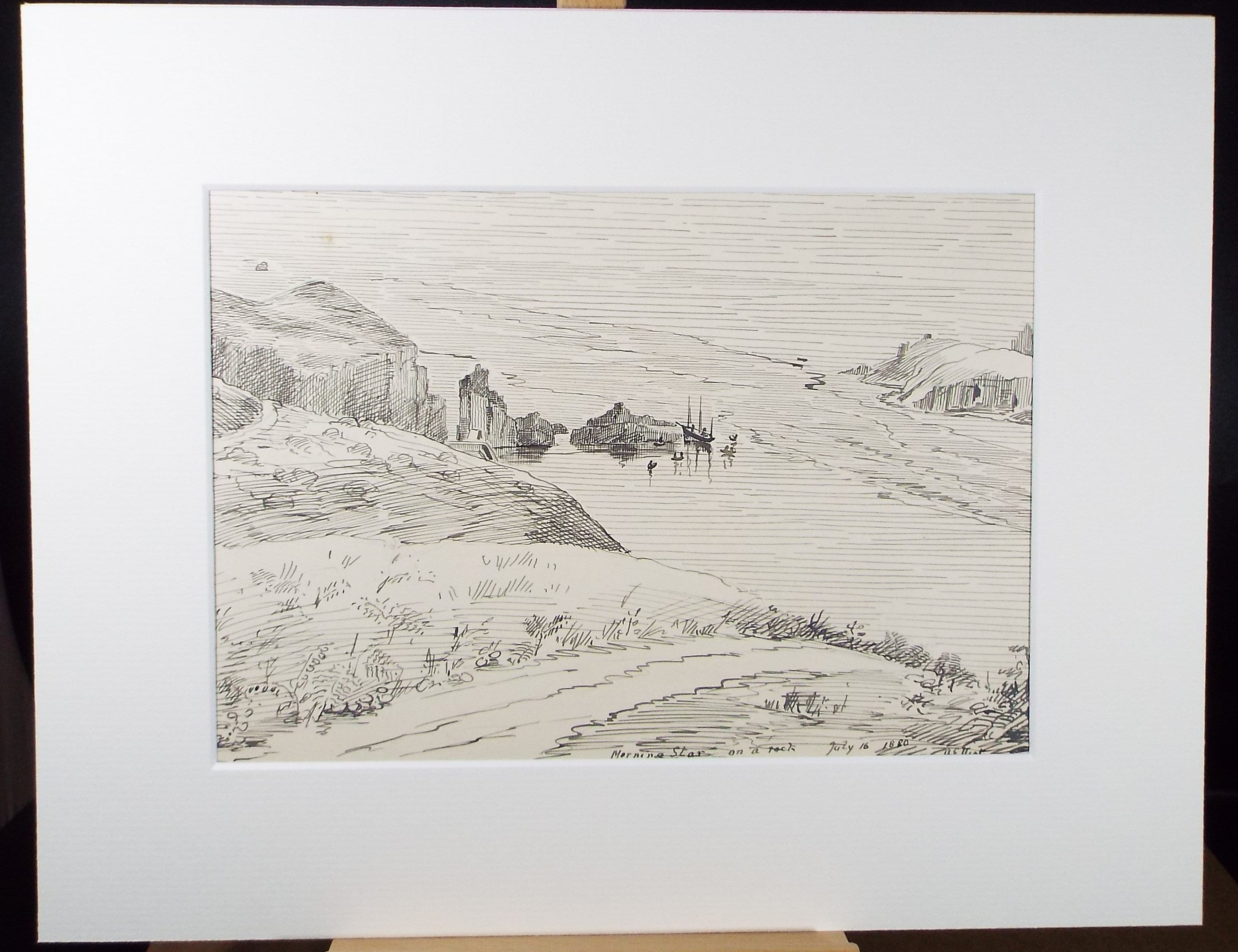 Original Pen & Ink, 'Morning Star on a rock', c1880, A Elliott