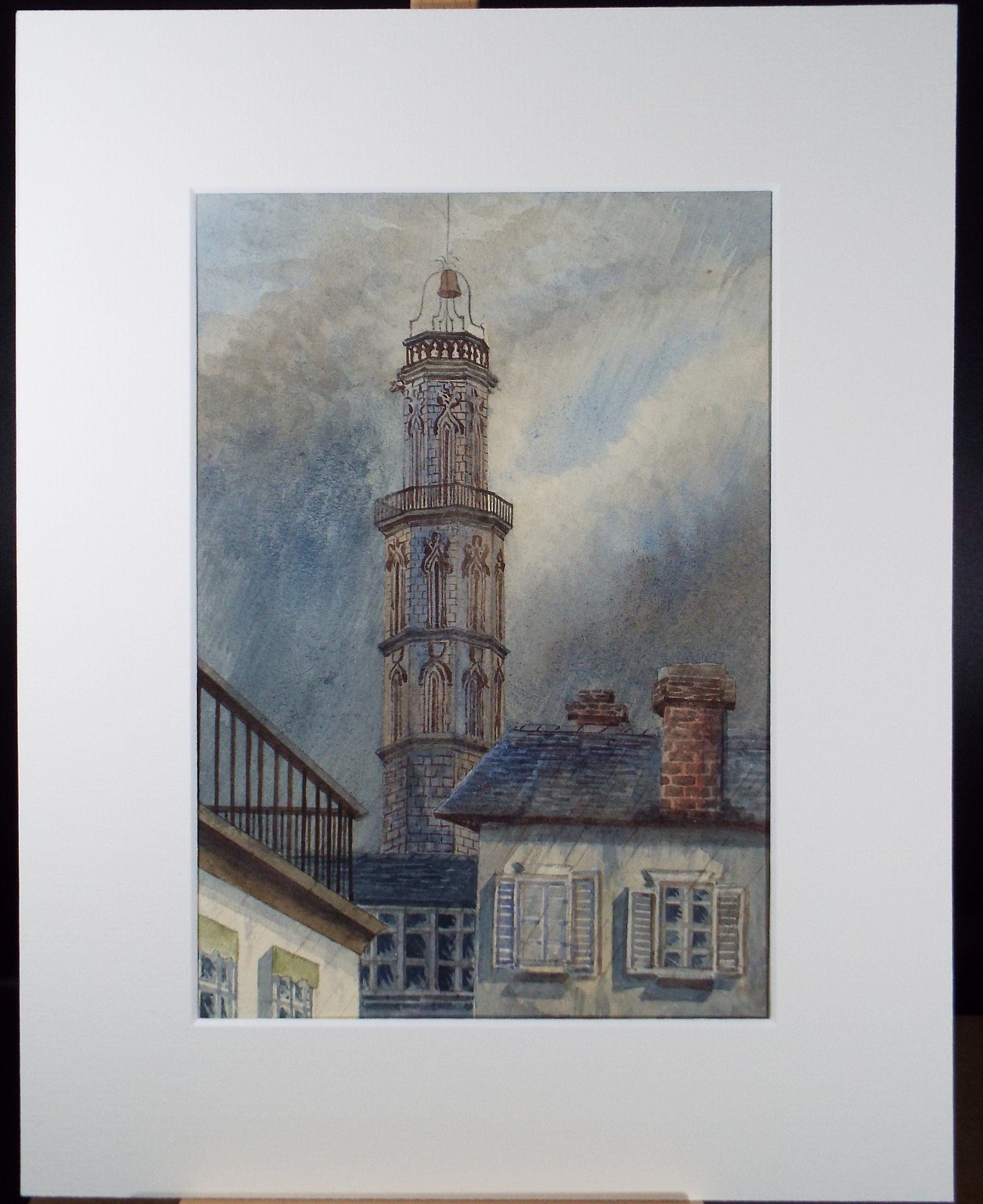 Original Watercolour, 'Campanile, Baginese de Bigorre', c1880, Artist Unknown