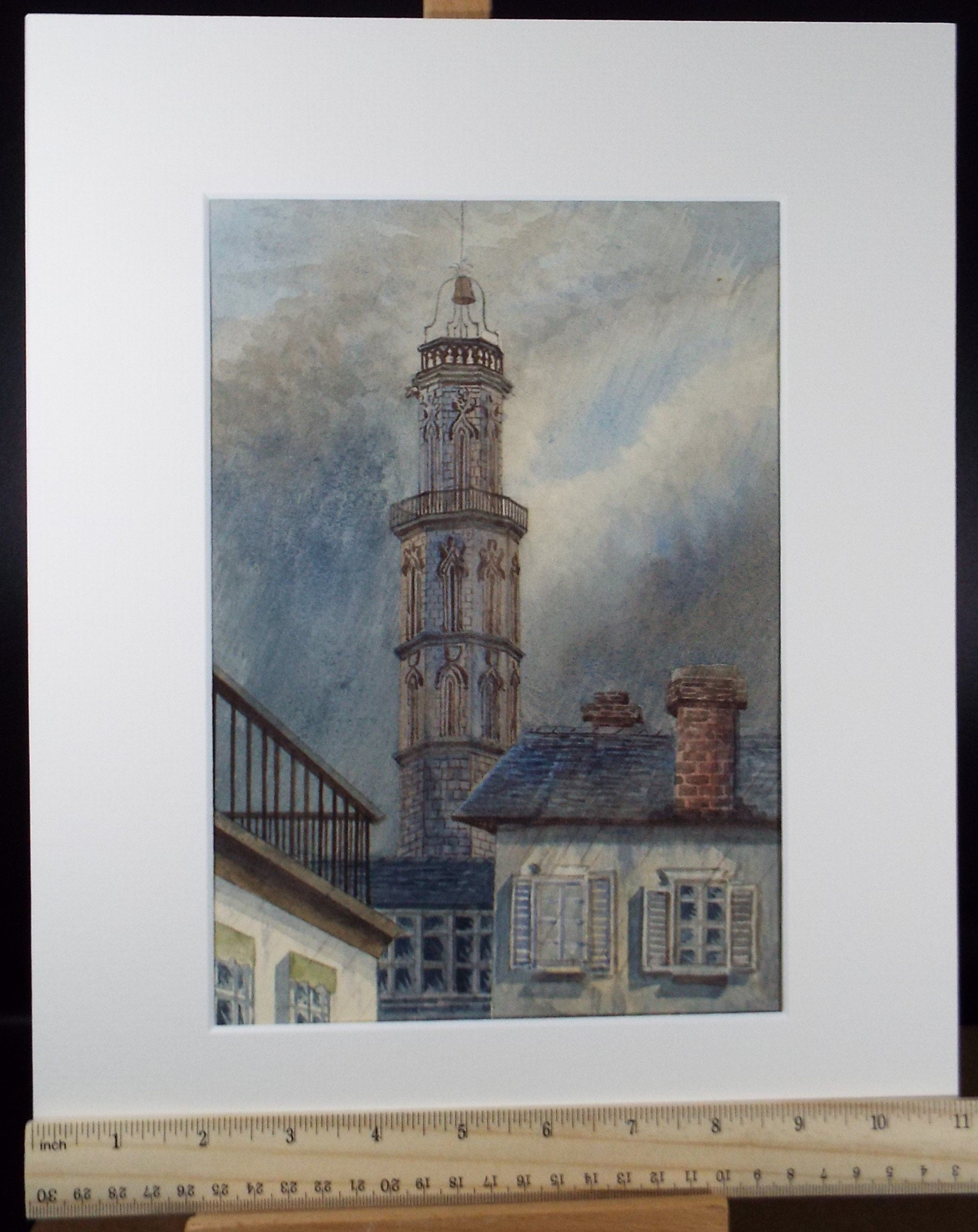 Original Watercolour, 'Campanile, Baginese de Bigorre', c1880, Artist Unknown