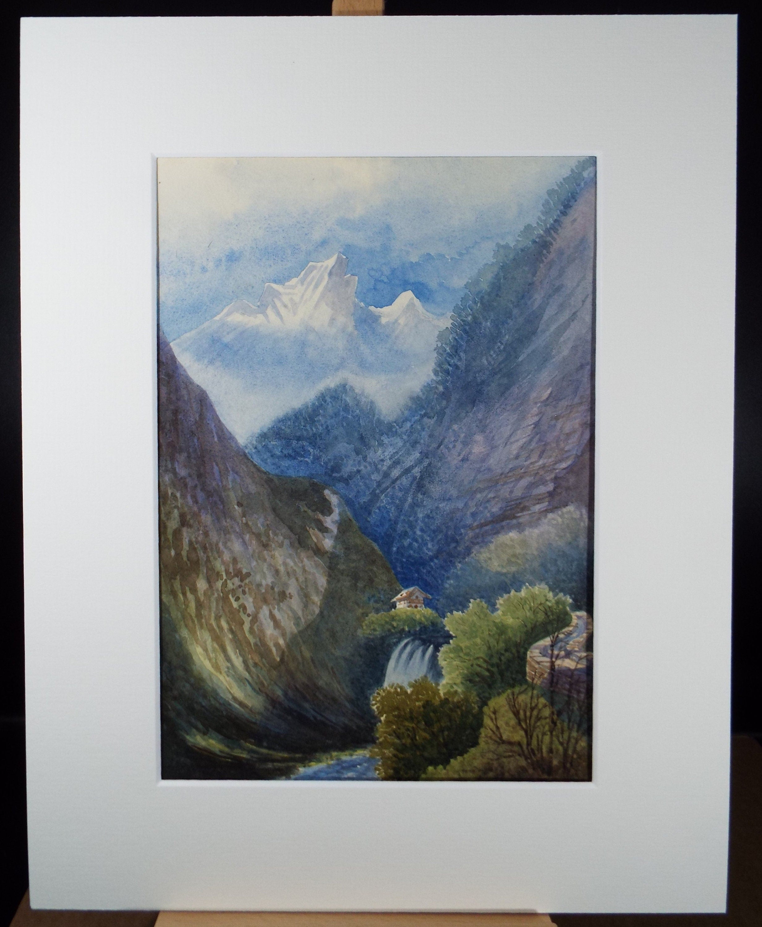 Original Watercolour, 'Chalet below the Mountains', c1880, Artist Unknown