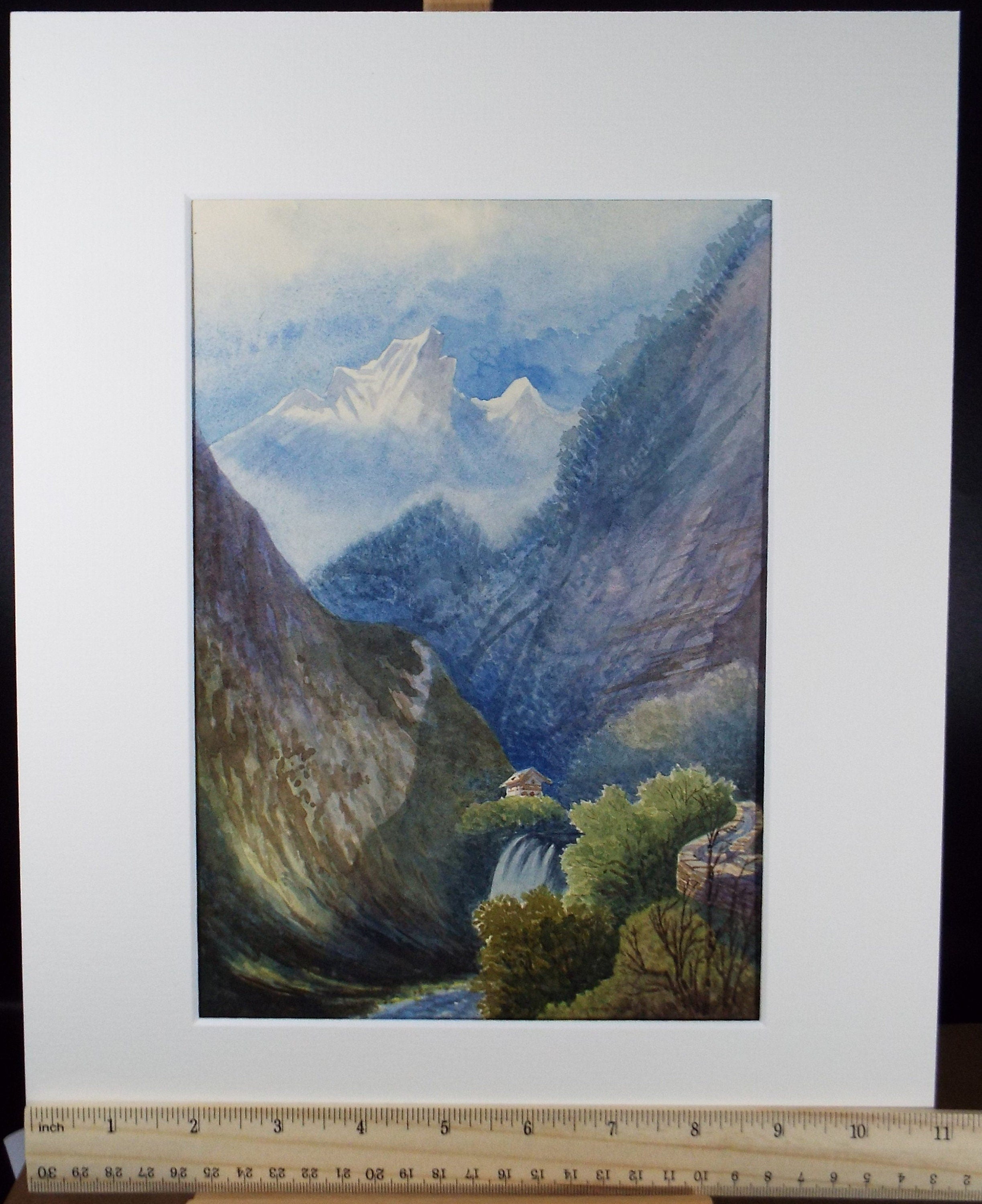 Original Watercolour, 'Chalet below the Mountains', c1880, Artist Unknown