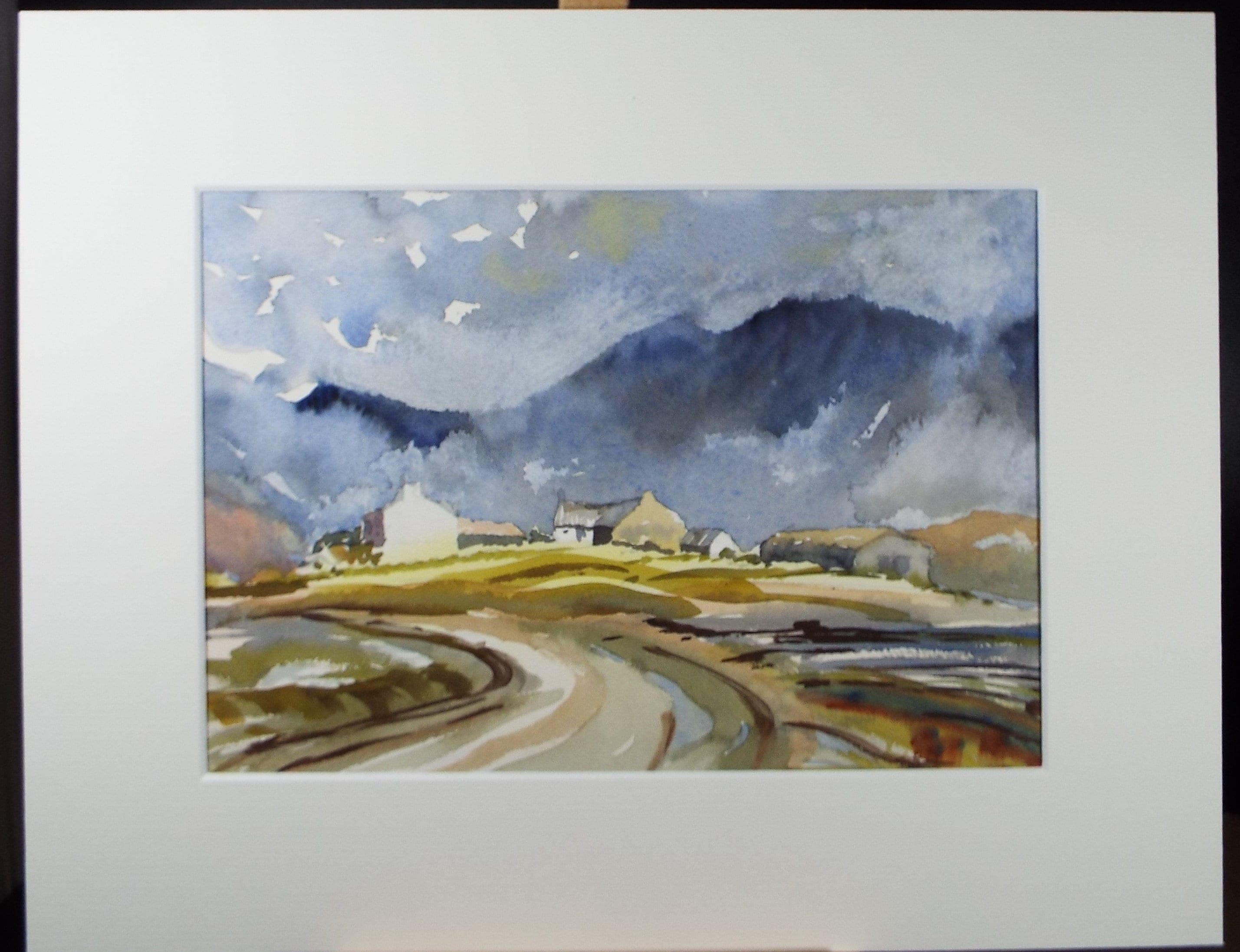 Original Watercolour, 'Farmstead below the Hills', circa 1980's, Unknown Artist
