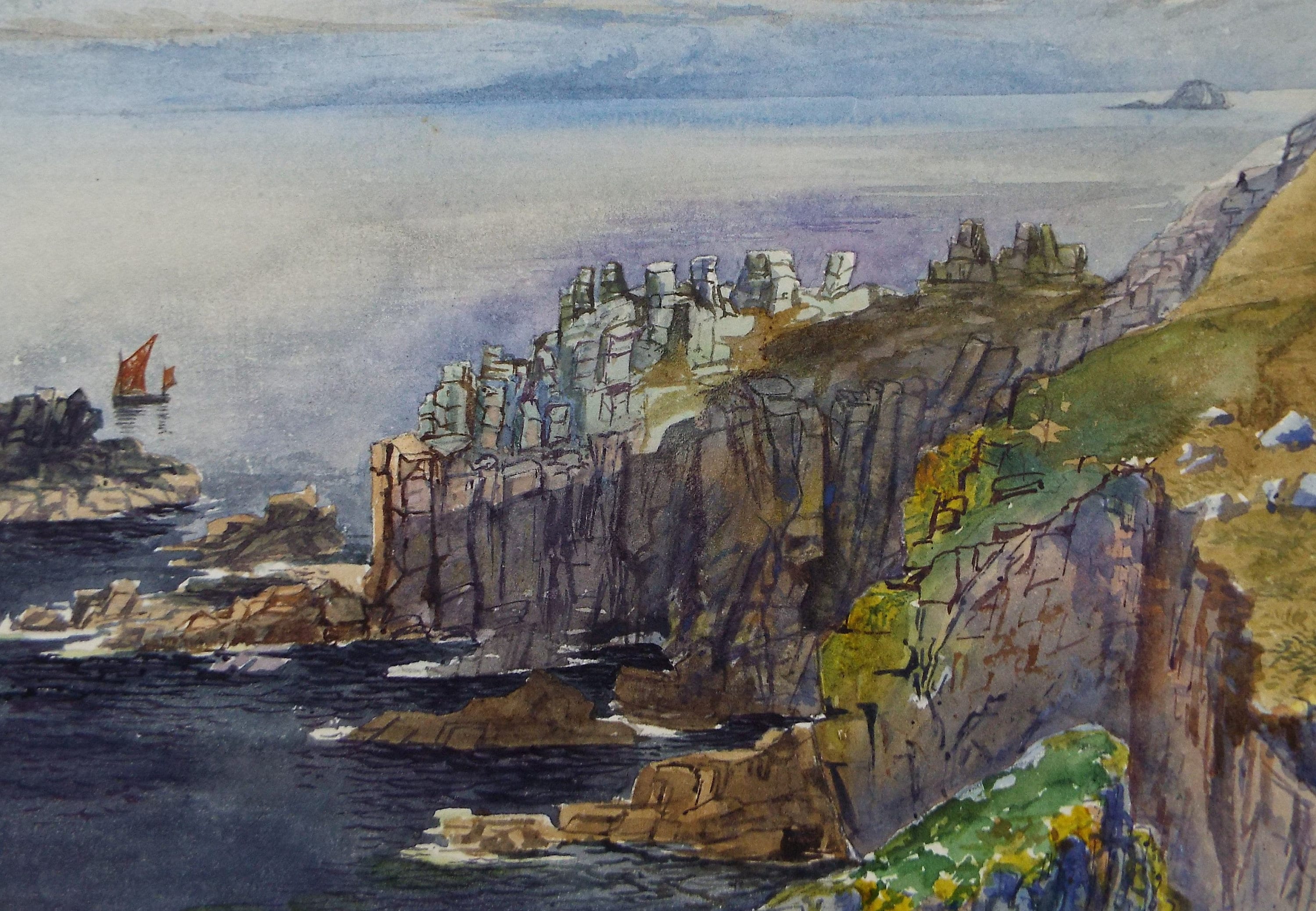 Original Watercolour, 'Lands End', circa 1880's, Unknown Artist