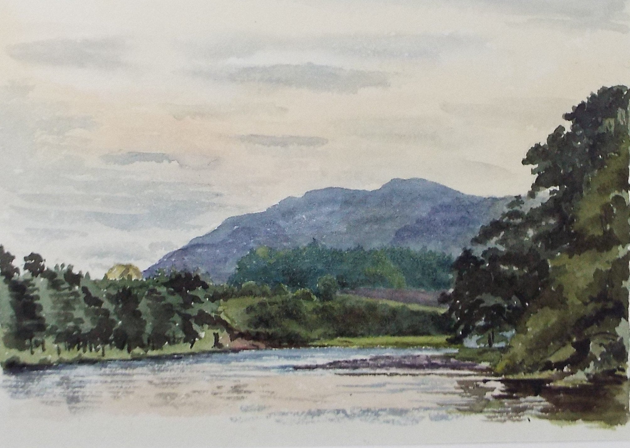 Original Watercolour on Paper,'River with Distant Mountains', Circa 1880's , Artist Unknown
