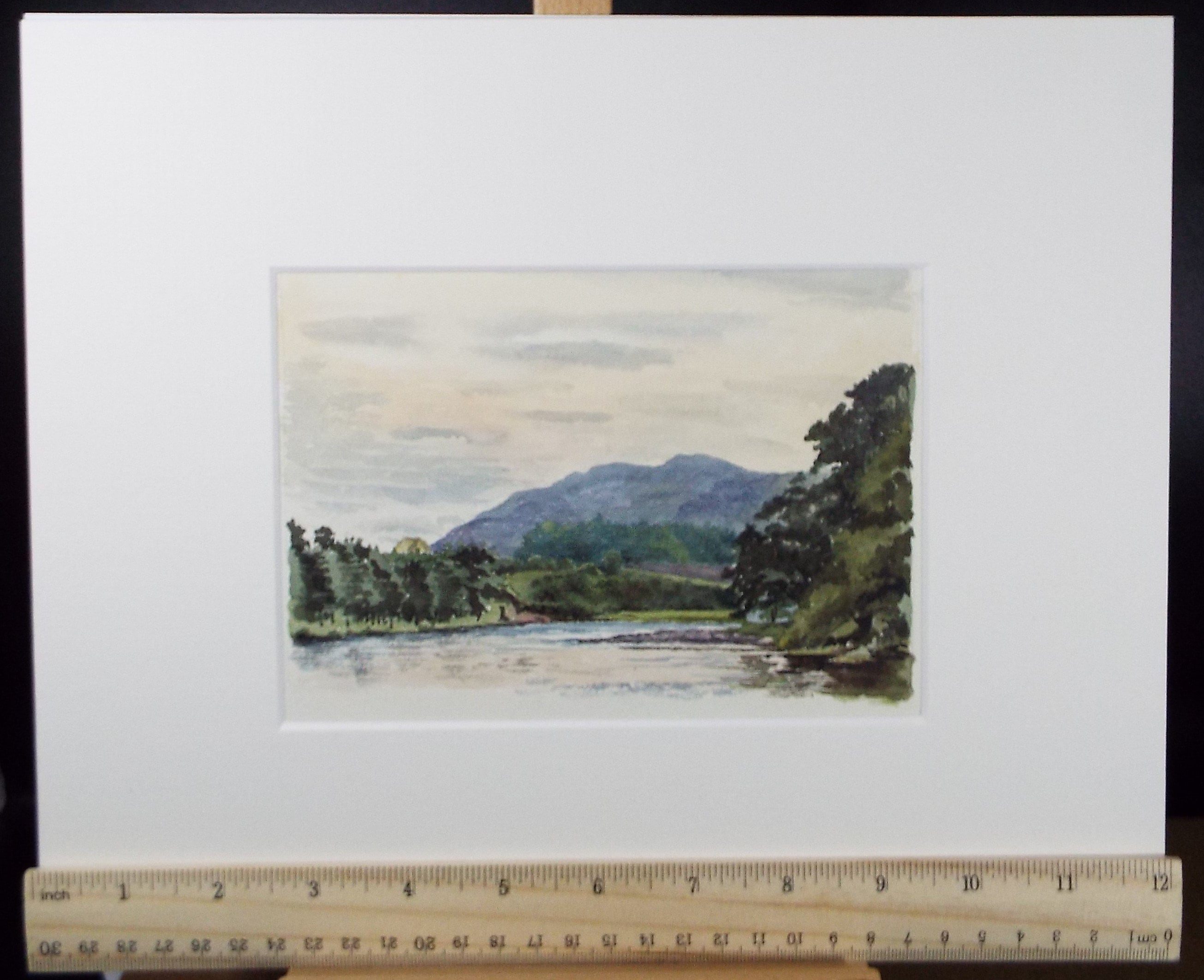 Original Watercolour on Paper,'River with Distant Mountains', Circa 1880's , Artist Unknown