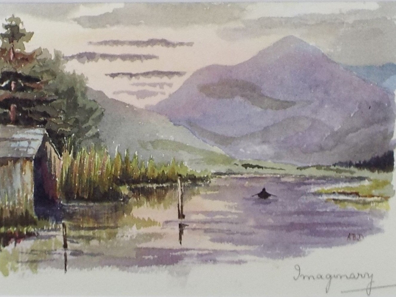 Original Watercolour on Paper,'River with Distant Mountains', Circa 1880's , Artist Unknown