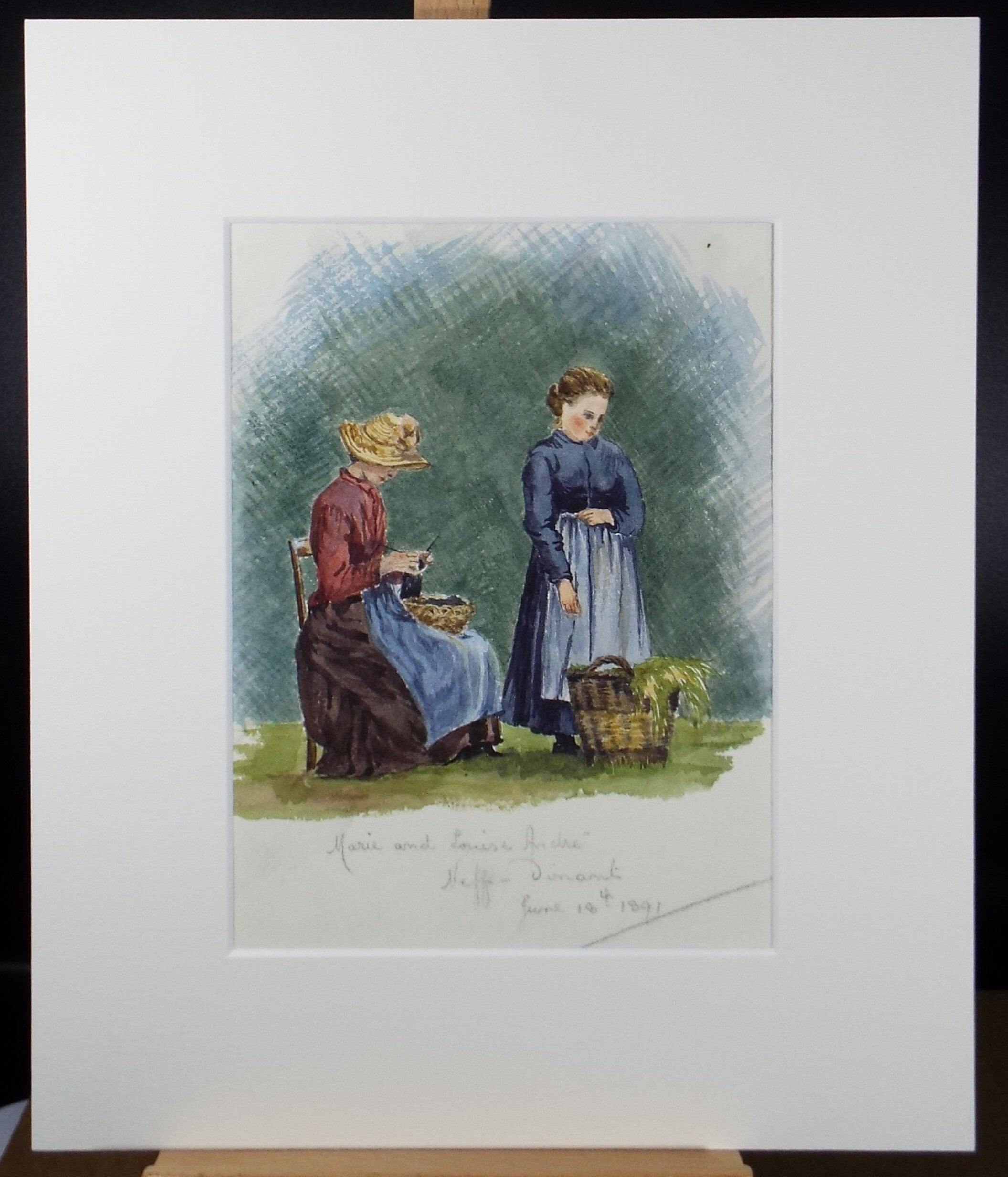 Original Watercolour on Paper,'Marie and Louise Andre', circa 1890's, Artist Unknown