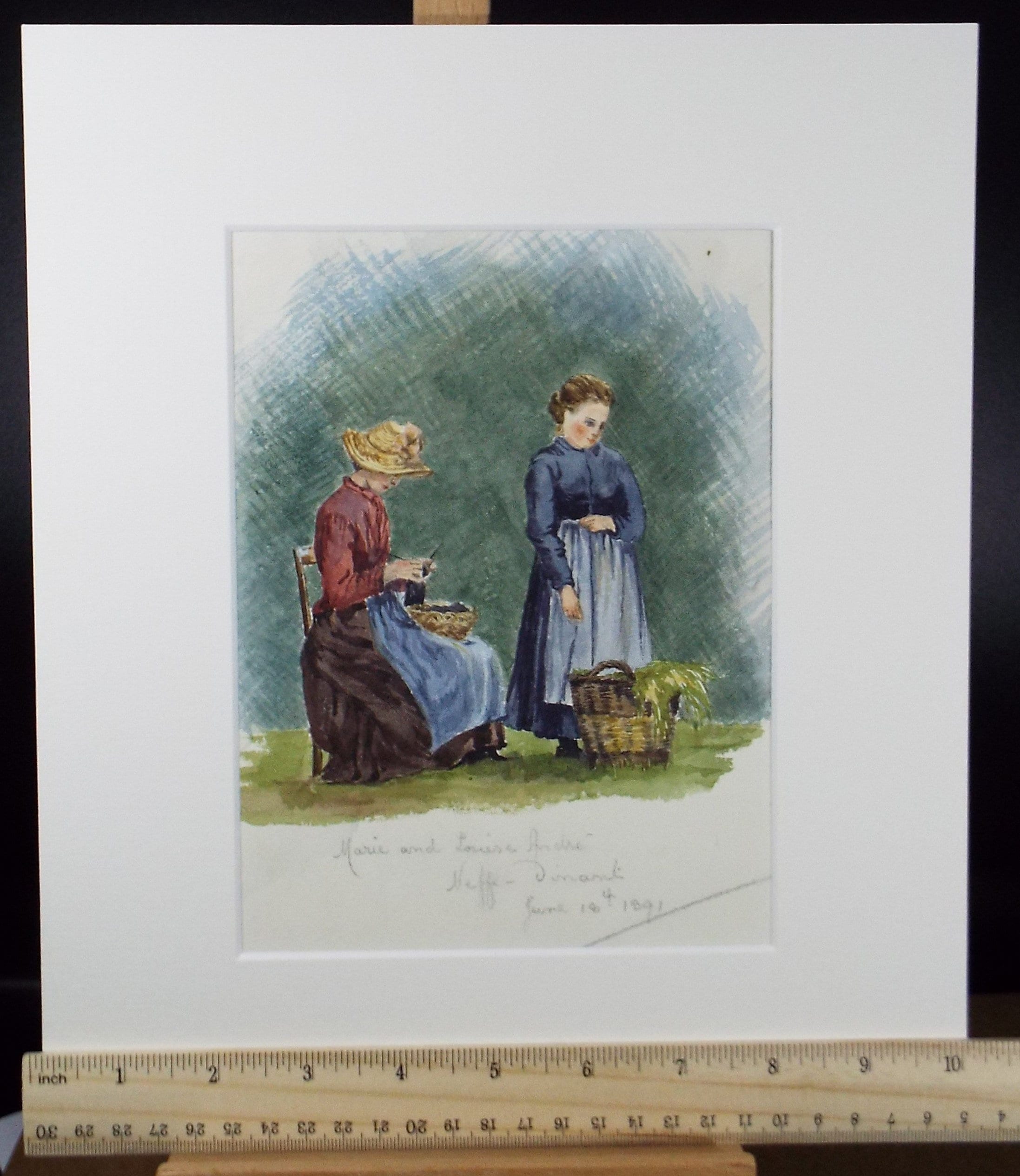 Original Watercolour on Paper,'Marie and Louise Andre', circa 1890's, Artist Unknown