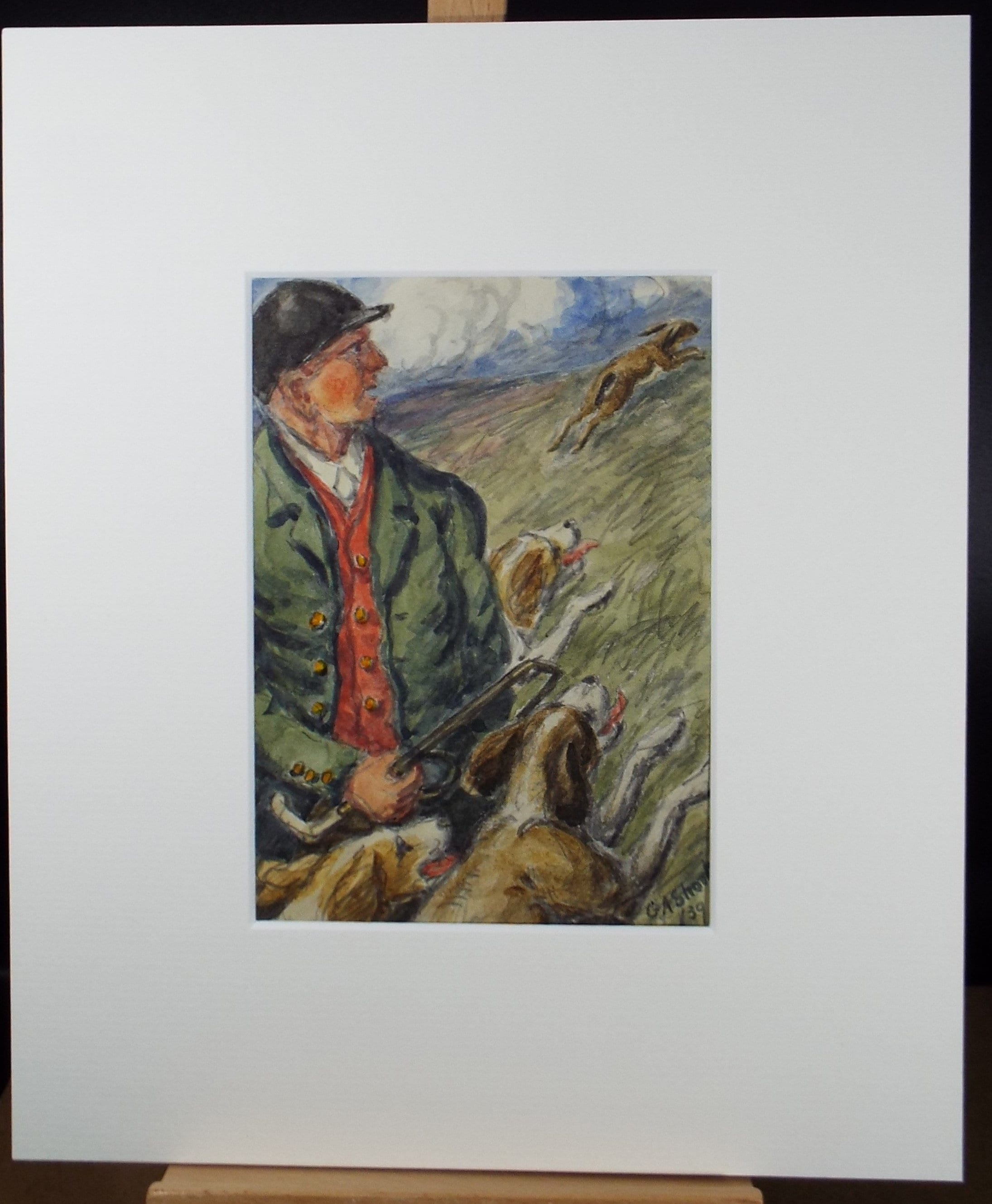 Original Watercolour Drawing, 'Huntsman with Dogs', George Anderson Short (1856-1946), Circa 1930's