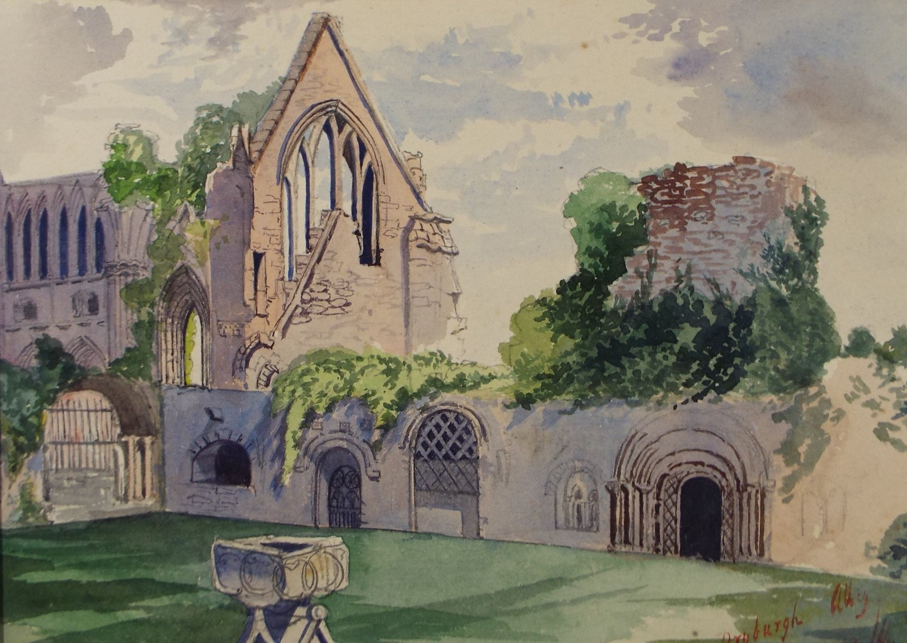 Original Watercolour on Paper,'Dryburgh Abbey, circa 1880, Artist Unknown
