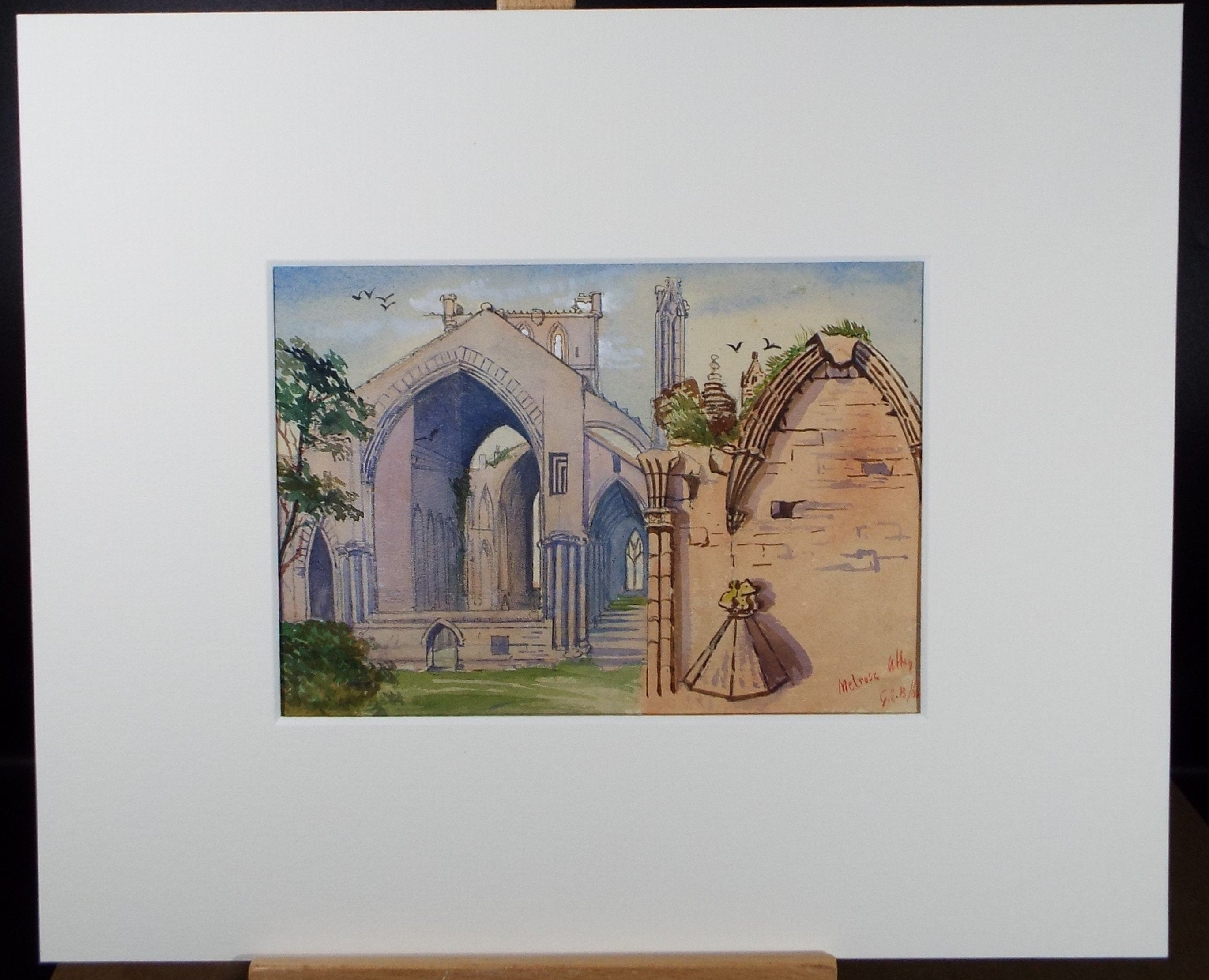Original Watercolour on Paper,'Melrose Abbey, circa 1880, Artist Unknown