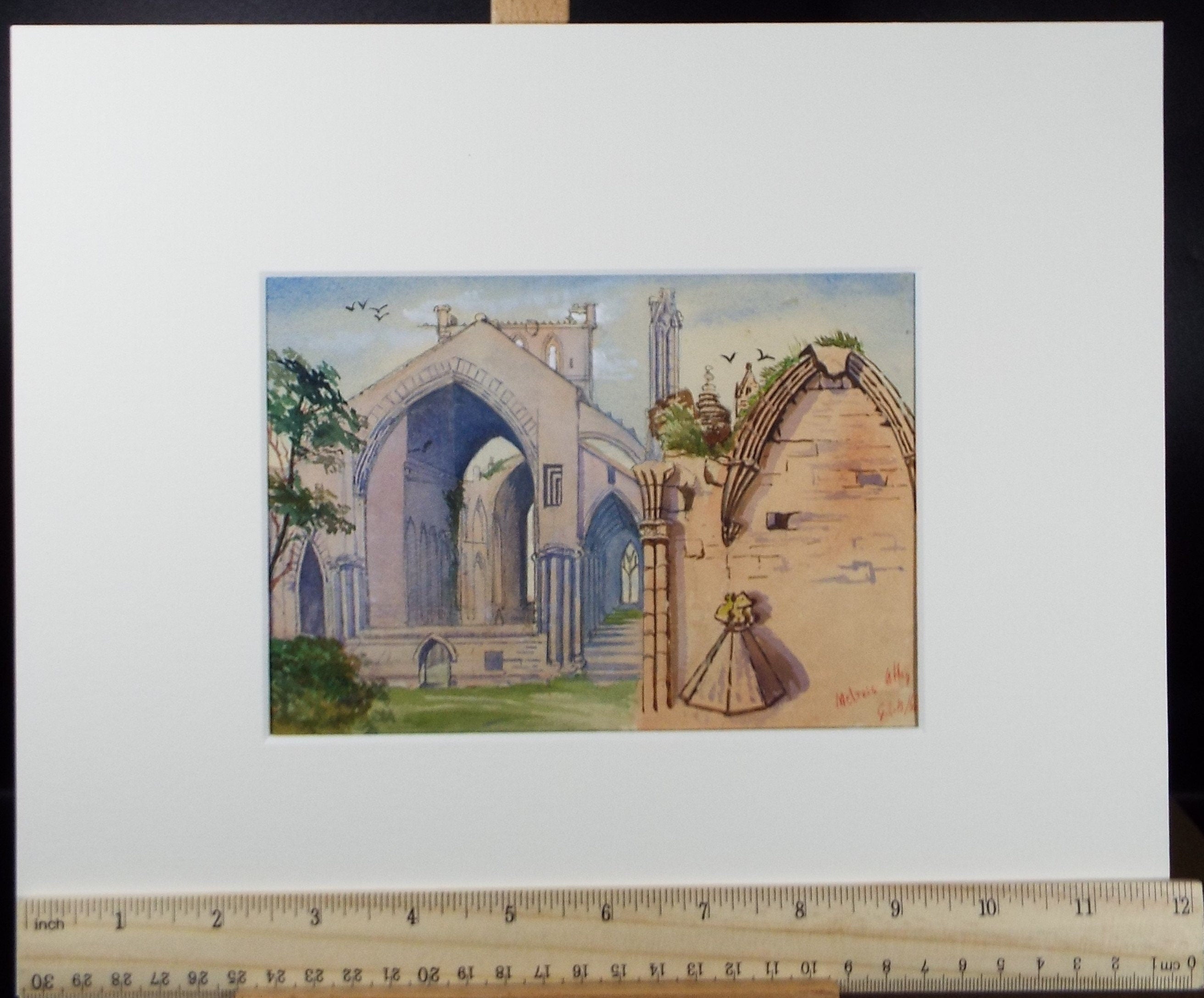 Original Watercolour on Paper,'Melrose Abbey, circa 1880, Artist Unknown