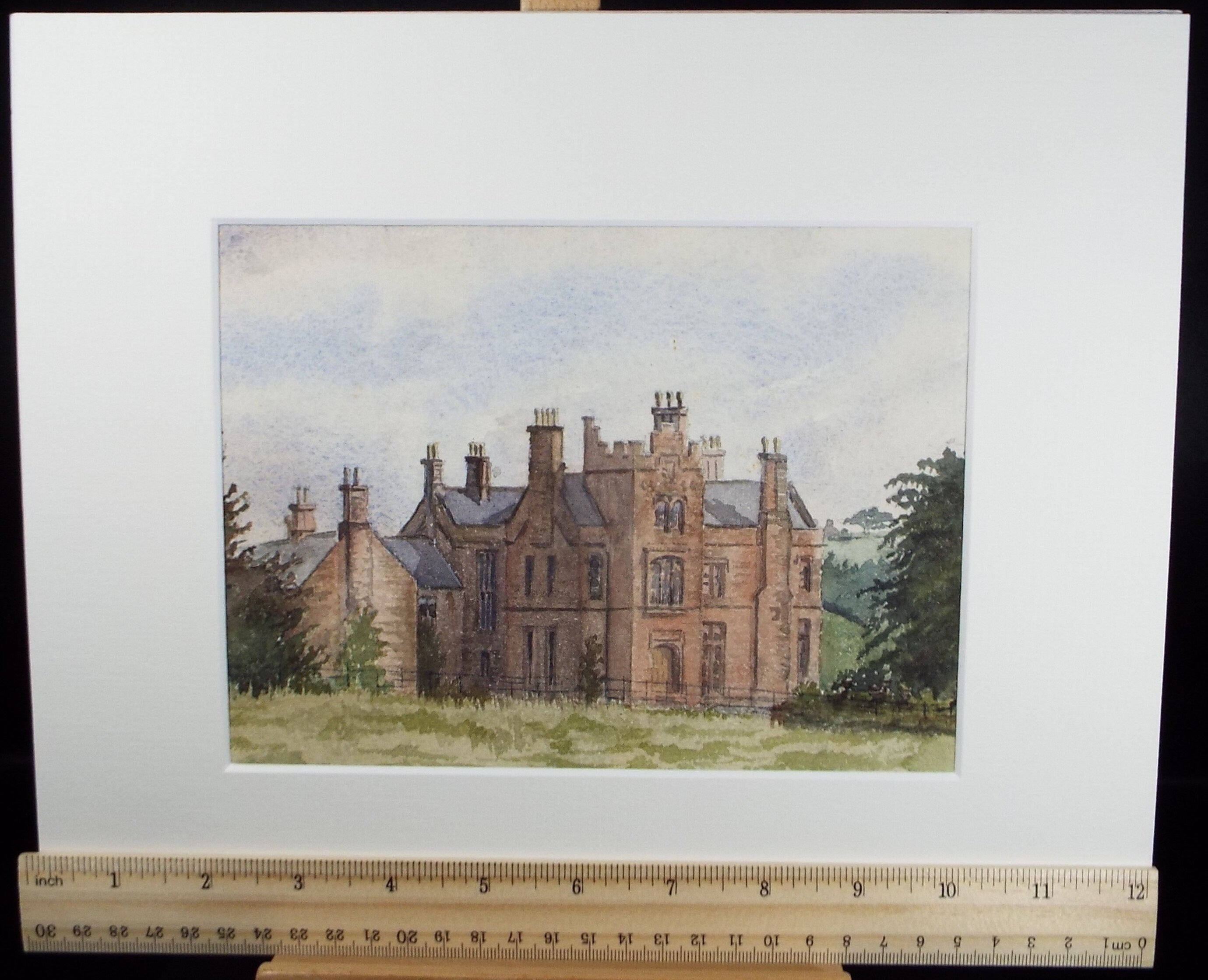 Original Watercolour, 'Red Brick Country House', c1880, Artist Unknown