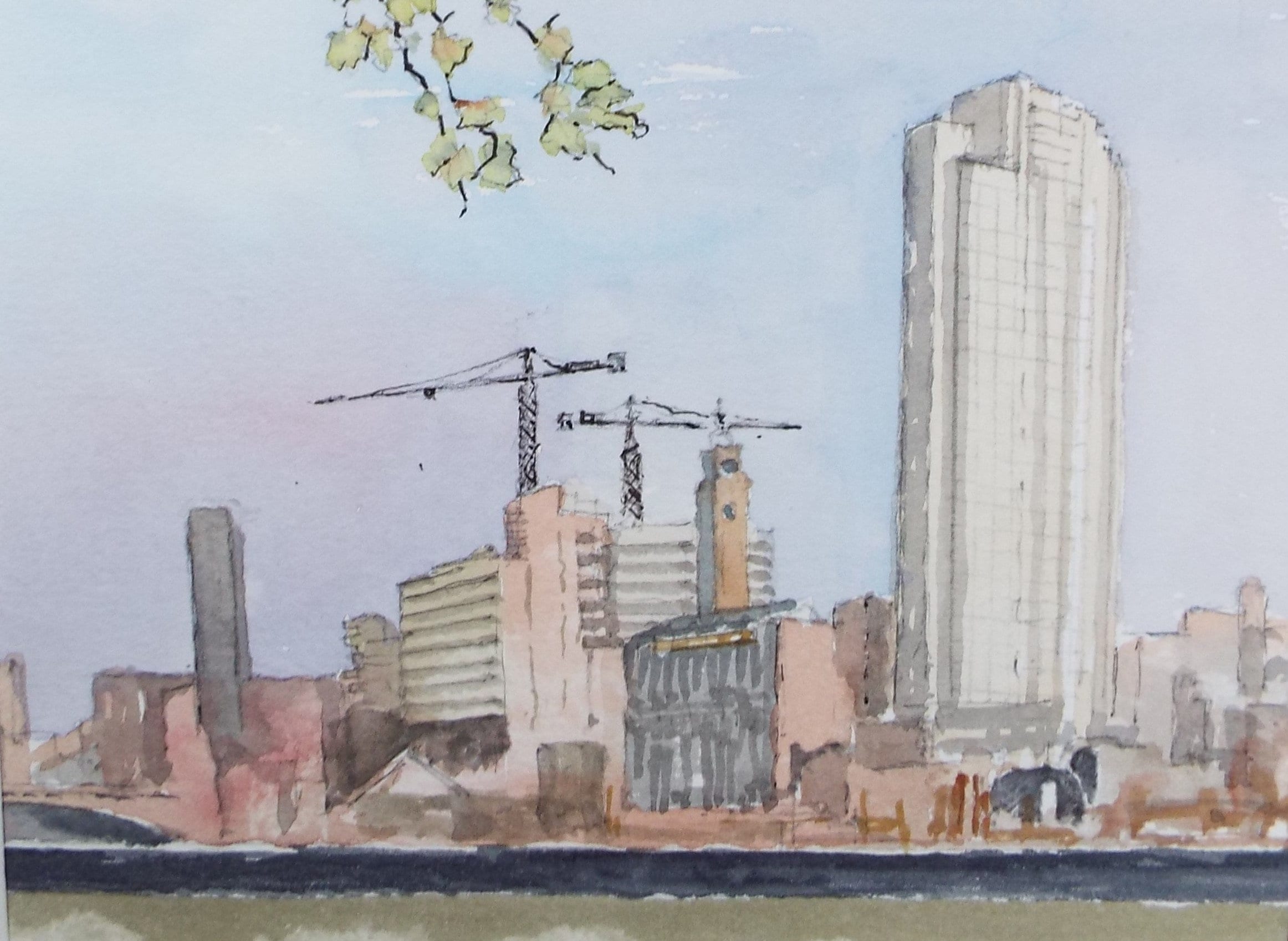 Original Watercolour, 'Cityscape', circa 1980's, Unknown Artist