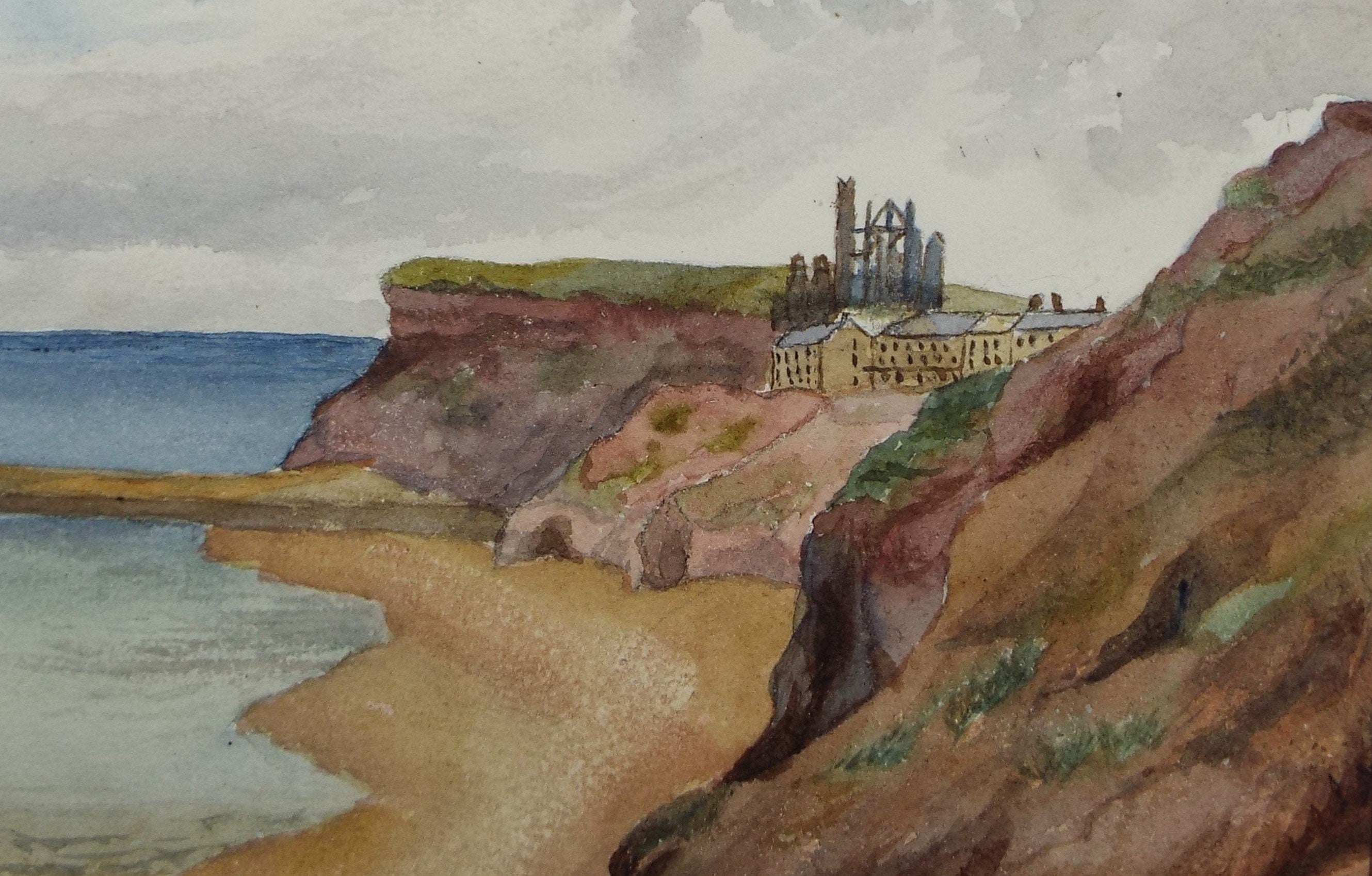 Original Watercolour, 'Coastal Mine', circa 1880, Artist unknown