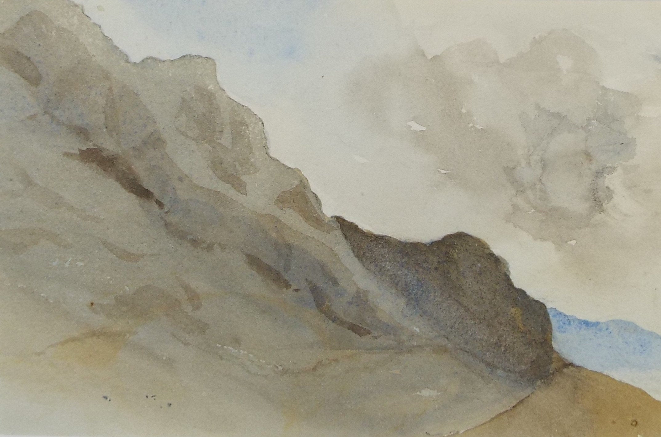 Original Watercolour drawing, 'Escarpment', Circa 1880, Artist Unknown