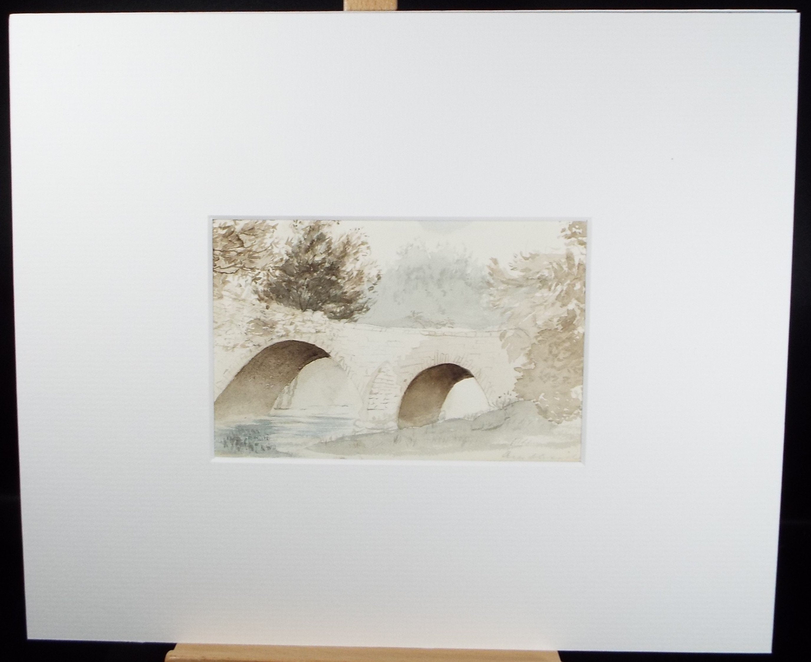 Original Watercolour Sketch, 'Stone Bridge over the River', c1880, Unknown Artist