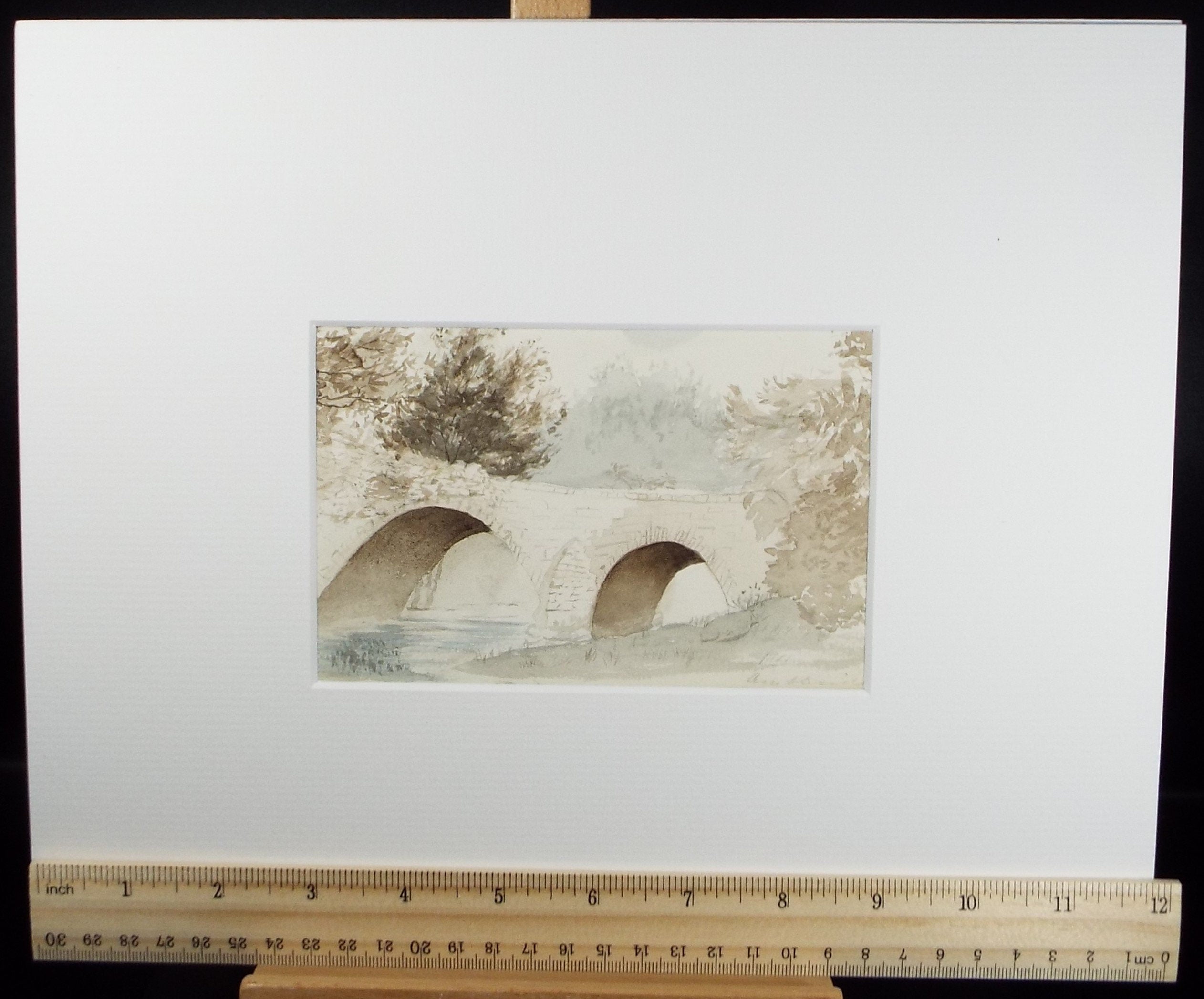 Original Watercolour Sketch, 'Stone Bridge over the River', c1880, Unknown Artist